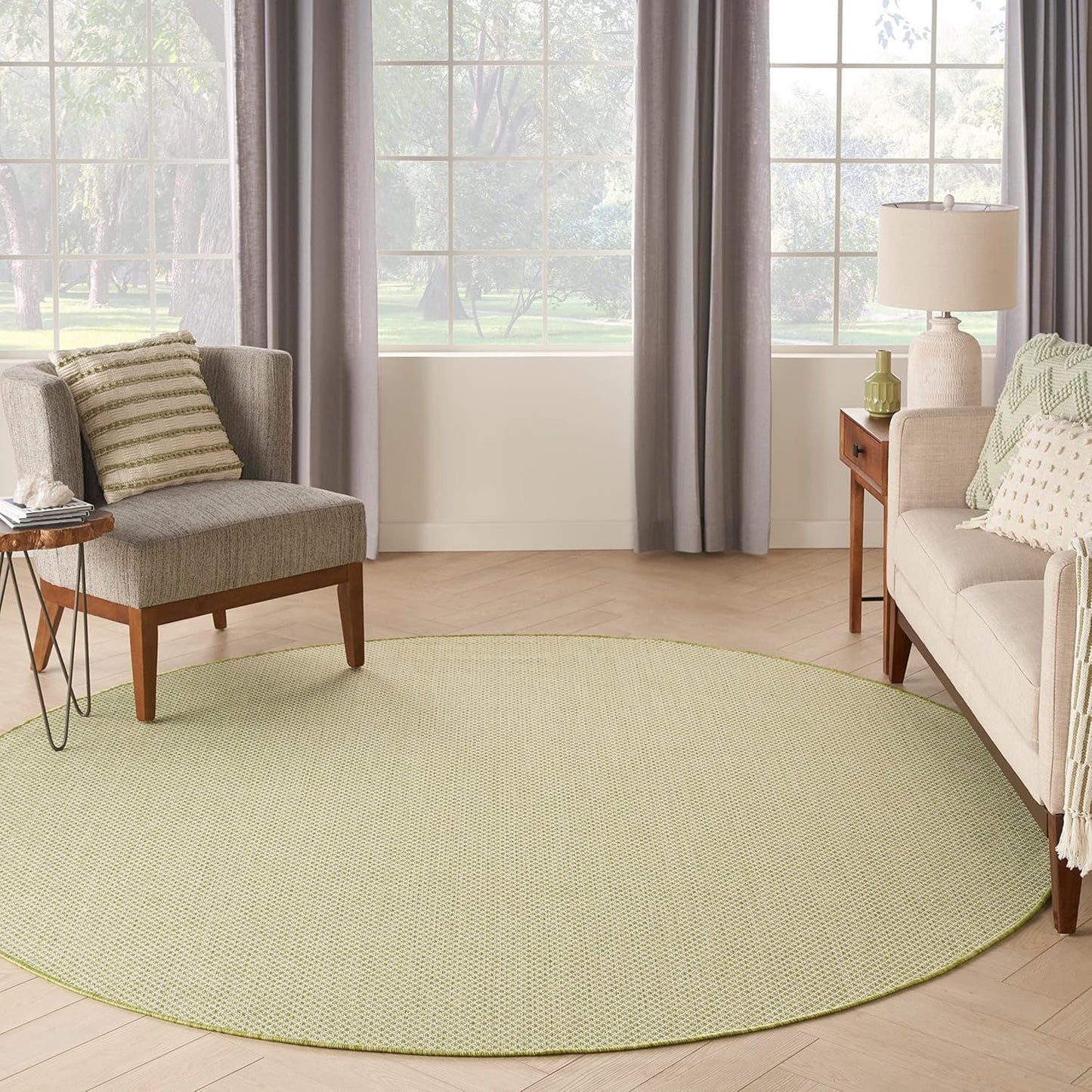 Nourison Home Courtyard Indoor/Outdoor Ivory Green 8' x Round Area Rug, Easy Cleaning, Non Shedding, Bed Room, Living Room, Dining Room, Backyard, Deck, Patio (8 Round)