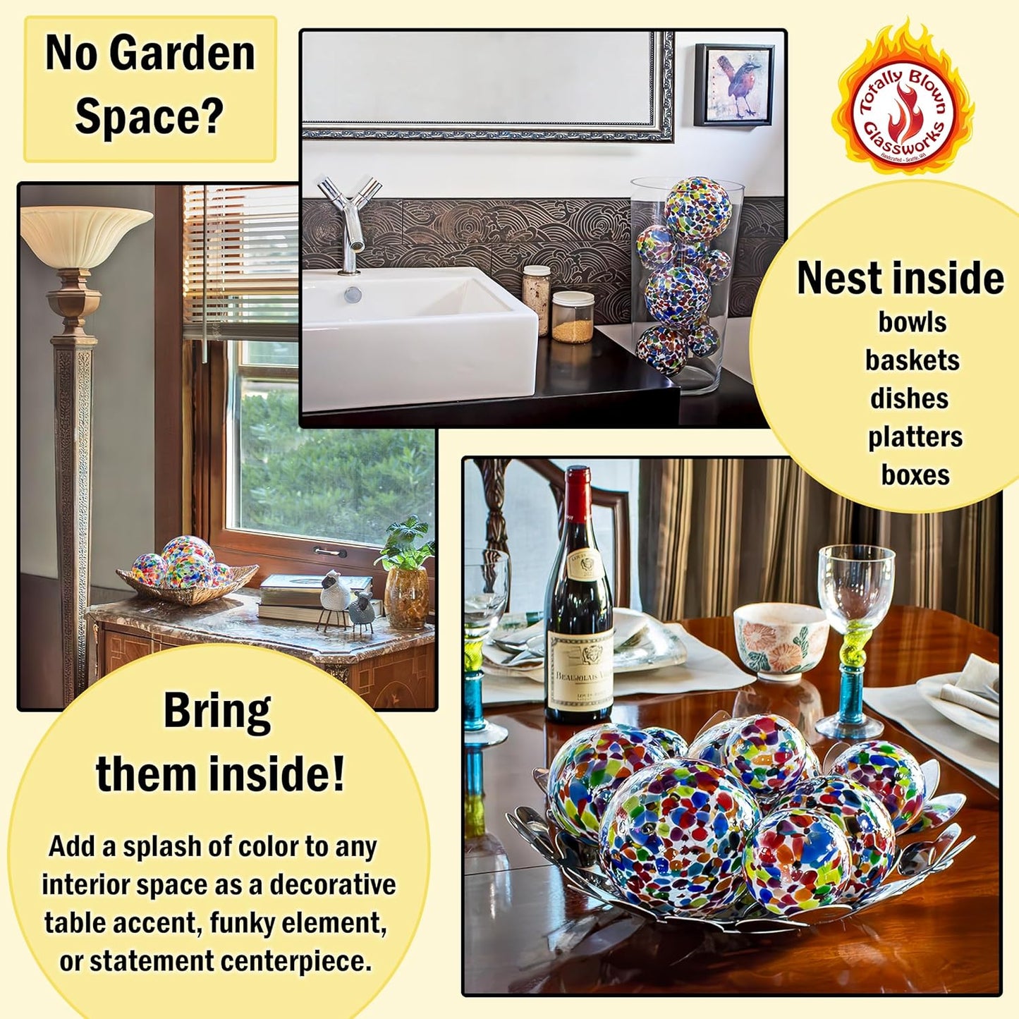 Pond Float. Handmade Blown Glass, Garden Gazing Ball, Table Centerpiece, Assorted sizes available. Home and Patio Decor. Artist Dehanna Jones. Seattle, WA. (White Rainbow MM)