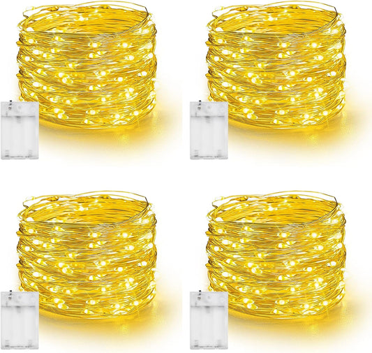 Dazzle Bright Fairy Lights Battery Operated, 4 Pack Total 80FT 240LED Silver Wire Waterproof String Lights, Christmas Decorations for Indoor Outdoor Bedroom Yard Party Decor, Warm White