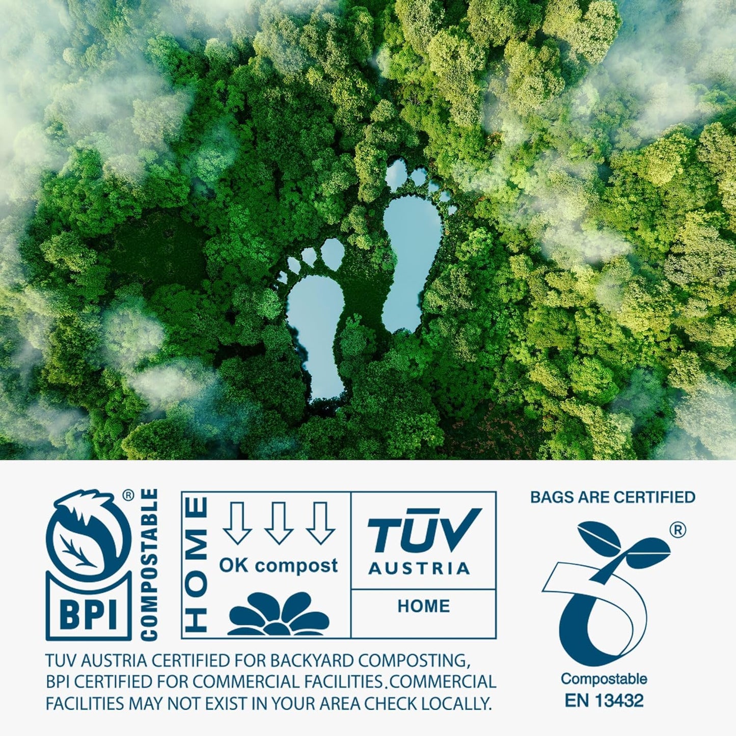 1.6 Gallon Compostable Handle Tie Garbage Bags, Small Trash Bags for Countertop Bin, Extra Thick 0.78 Mils, Certified US BPI ASTM D6400, 6 Liter, 50 Count