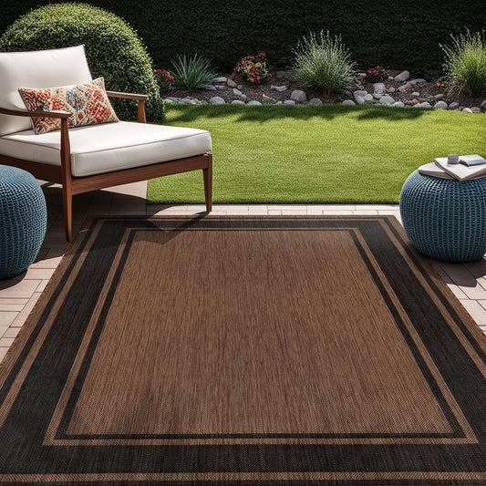 Beverly Rug Large Outdoor Rug 10x14 Modern Bordered Area Rugs for Indoor and Outdoor Patio Deck Porch Garden Waterproof Weather Sun Resistant Washable Outside Carpet (10 x 14 Gold)