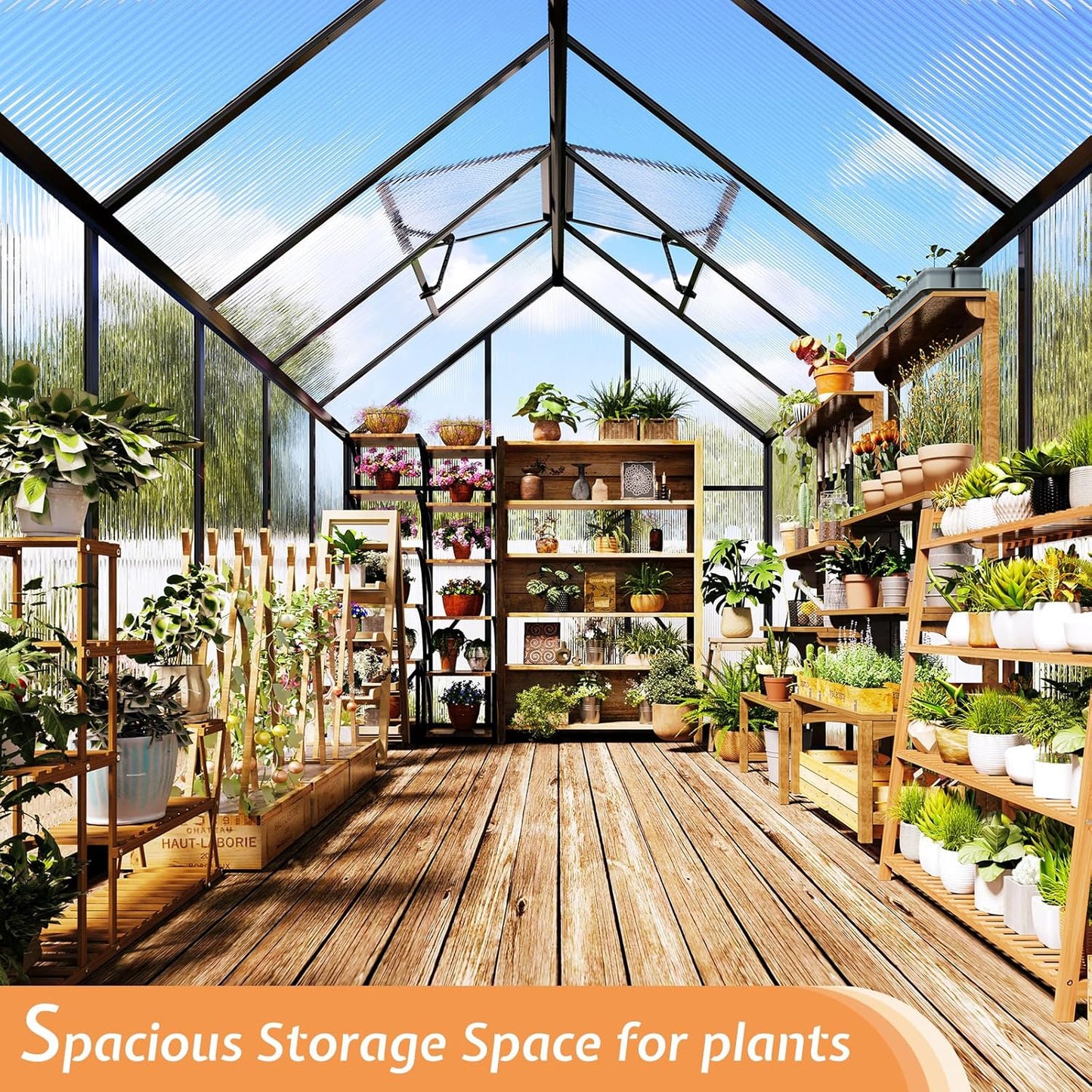 Amerlife 6x10x6.3 FT Ft Polycarbonate Greenhouse for Outdoors, Walk-in Design with Aluminum Frame, 2 Windows and Swing Door, Heavy-Duty Greenhouse Construction for Garden, Black