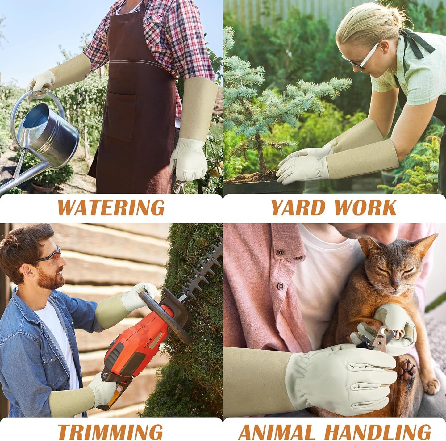 HANDLANDY Pruning Gloves Long for Men & Women, Pigskin Leather Rose Gardening Gloves- Breathable & Durability Gauntlet Gloves