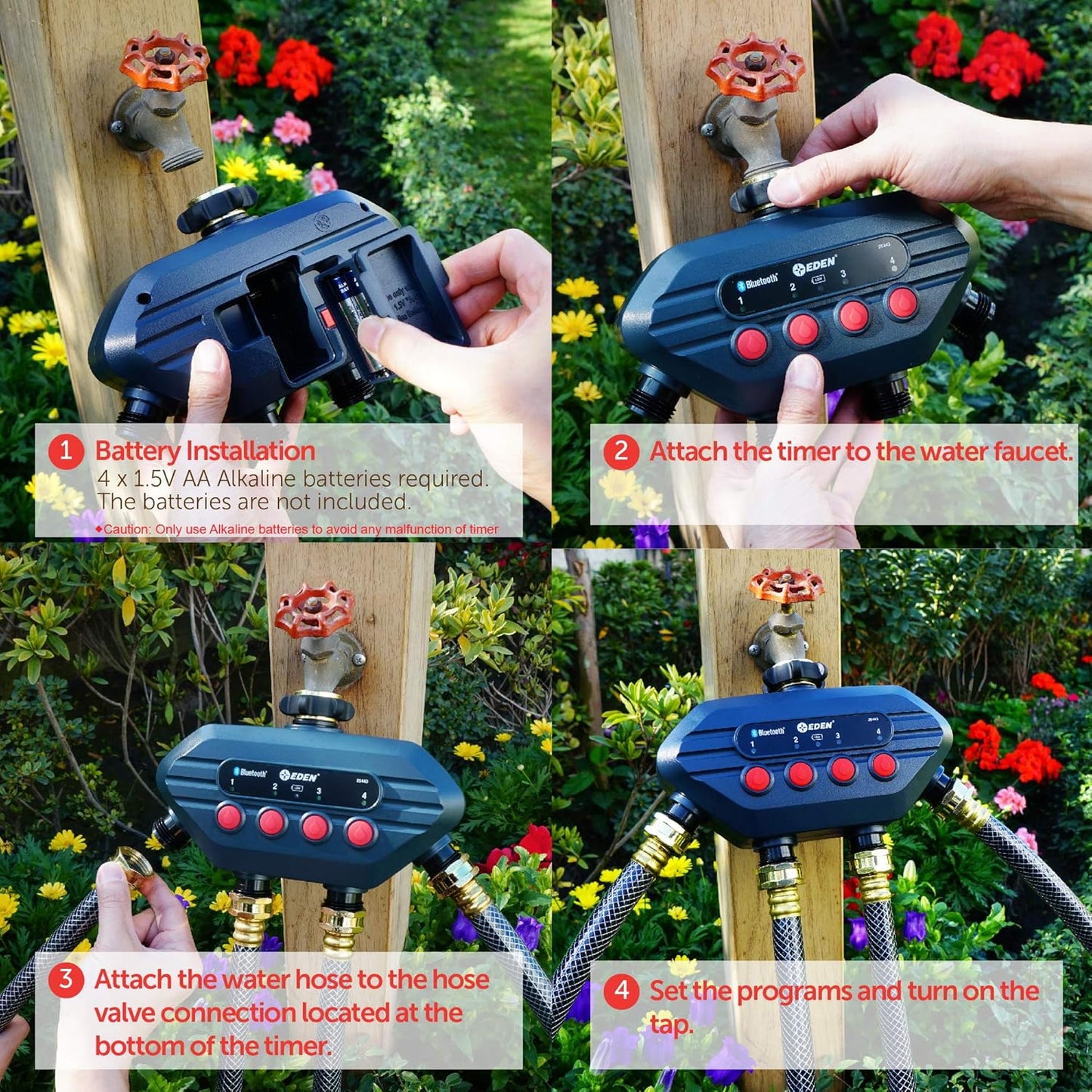 Eden 93443 4-Zone Bluetooth Water Timer |, Stainless Steel Washers Charcoal Gray