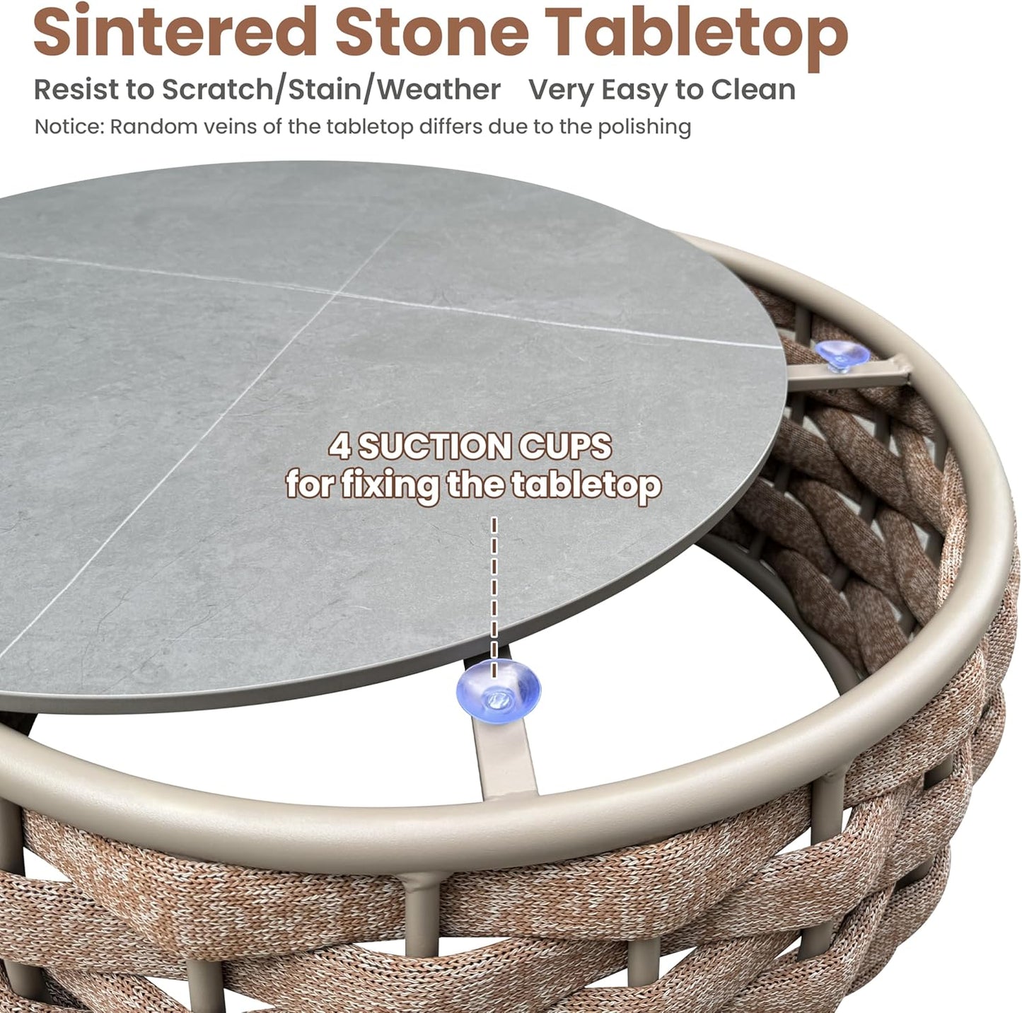 Aluminum Deck Outdoor Furniture Set: 6 Pieces Rope Patio Conversation Sofa Set - Modern Woven Porch Couch Set Cushioned - No Assembly All Weather for 660lbs Yard Garden Lanai Hotel, Terracotta