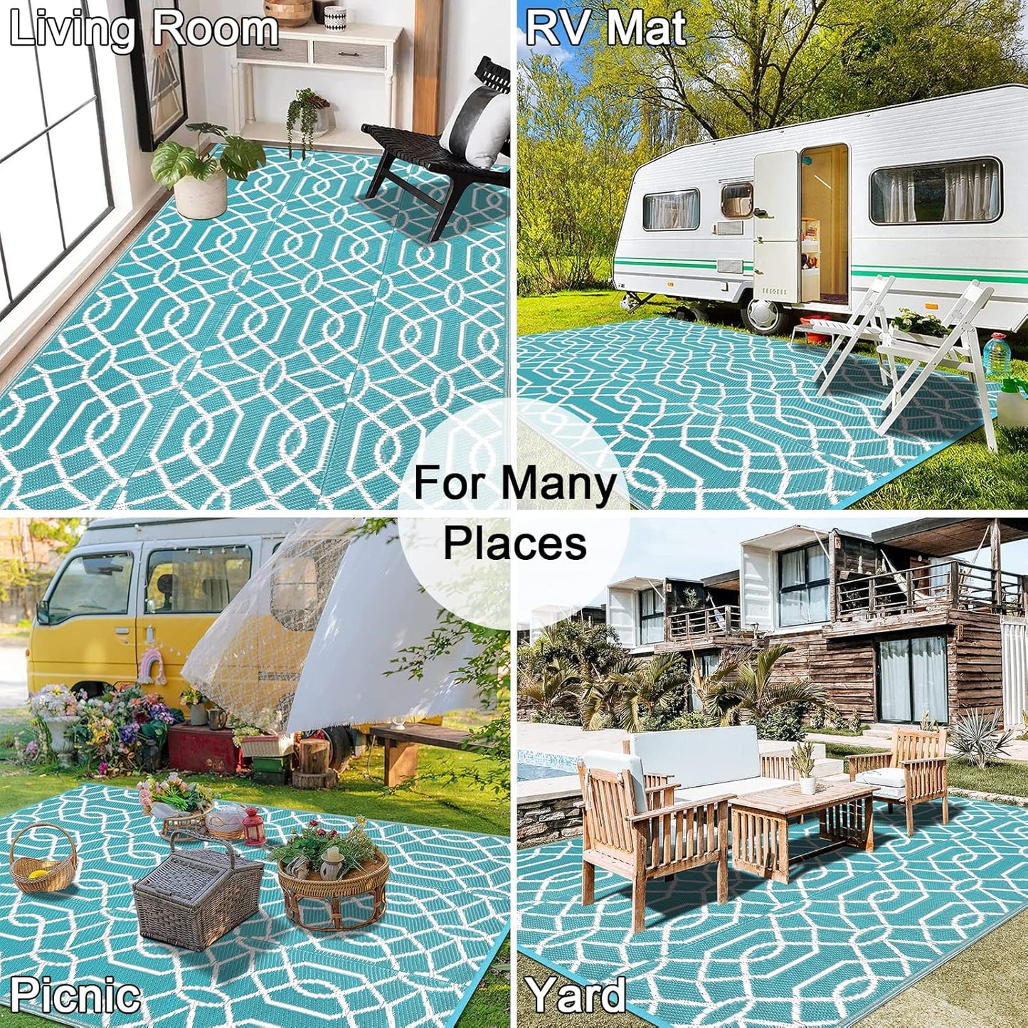 HEBE Outdoor Rug Waterproof 6x9, Reversible Plastic Straw Rug RV Camping Rug, Indoor Outdoor Patio Mat Clearance, Outside Carpet for Porch,Deck,Camper,Balcony,Backyard,Picnic