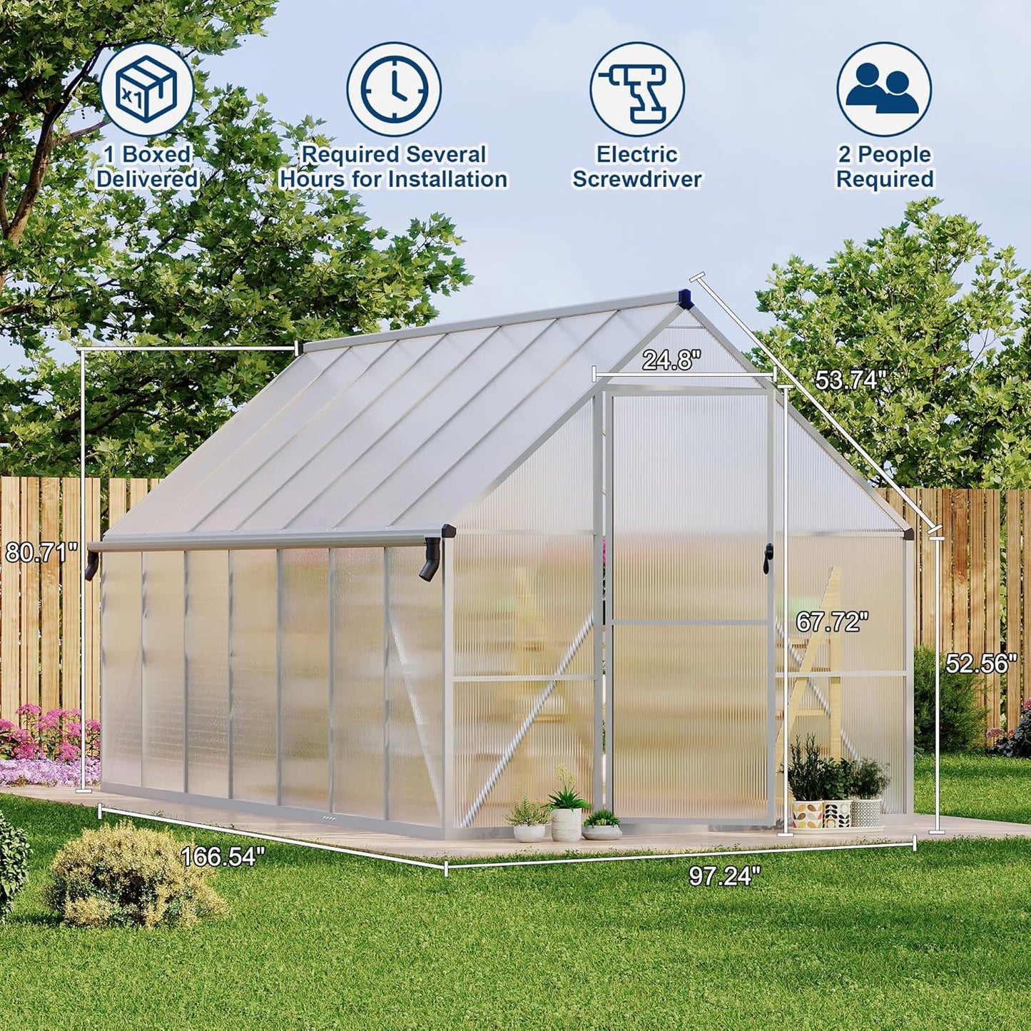 8'X14' Aluminum-Framed Polycarbonate Greenhouse, Heavy Duty Polycarbonate Greenhouse with Quick Setup Structure and Roof Vent, Large Enhanced Aluminum Greenhouses Kit for Outdoors