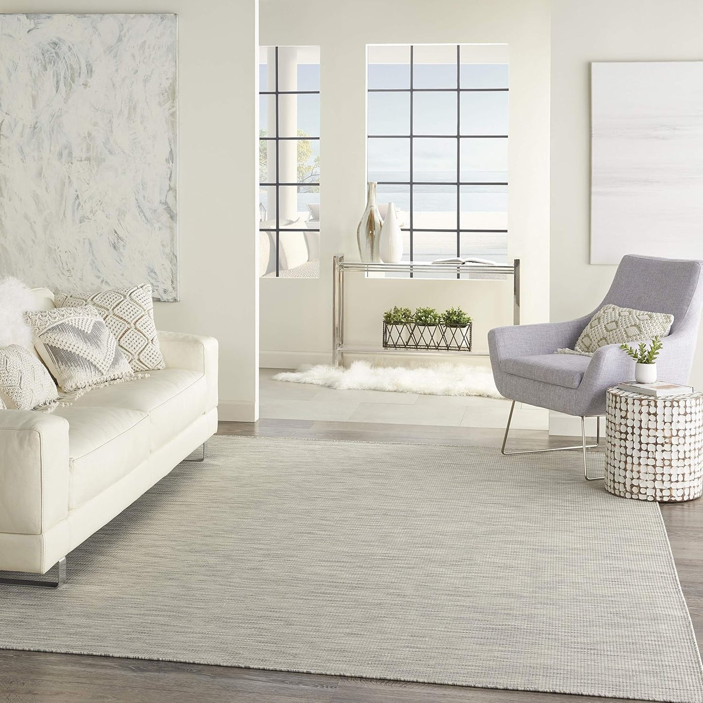 Nourison Positano Indoor/Outdoor Light Grey 6' x Round Area Rug, Easy Cleaning, Non Shedding, Bed Room, Living Room, Dining Room, Backyard, Deck, Patio (6 Round)