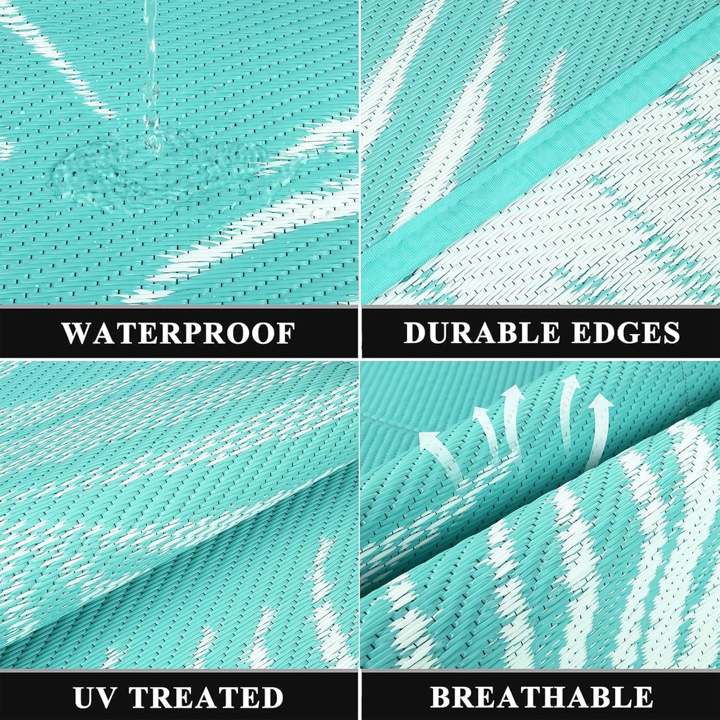 Pauwer Waterproof Outdoor Rug 6x9, Reversible Plastic Straw Patio Camping Rug, Indoor Outdoor RV Mat Carpet for Deck, Camper, Porch, Balcony, Backyard, Picnic, Leaf Light Blue