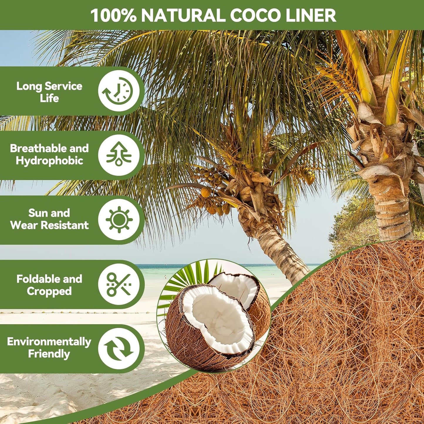 3Pcs Trough Coco Liner 36" Coco Coir Liners for Planters, Liners for Window Boxes Liners, Wall Basket Planters, Railing Hanging Baskets, Garden Planter Baskets