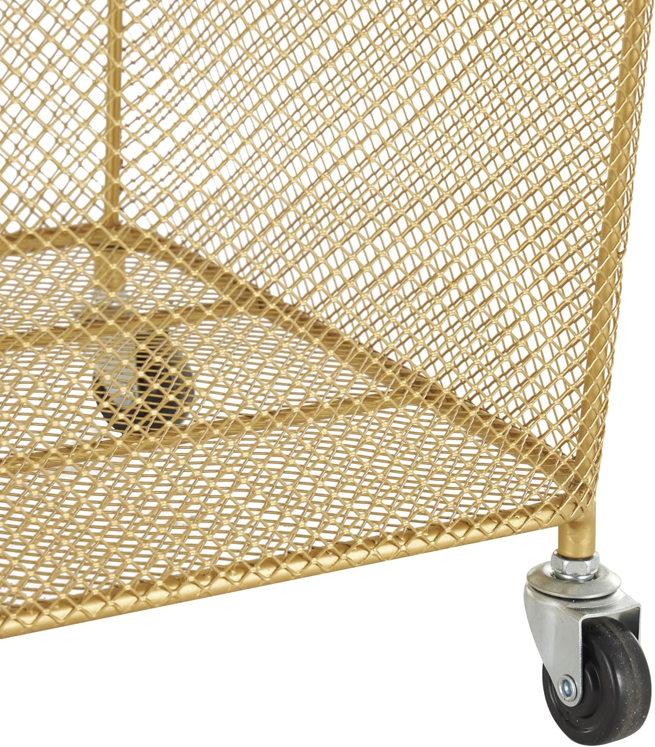 Deco 79 Metal Storage Cart Square Mesh Wire Rolling Laundry with Ring Handles, 17" x 16" x 24", Gold