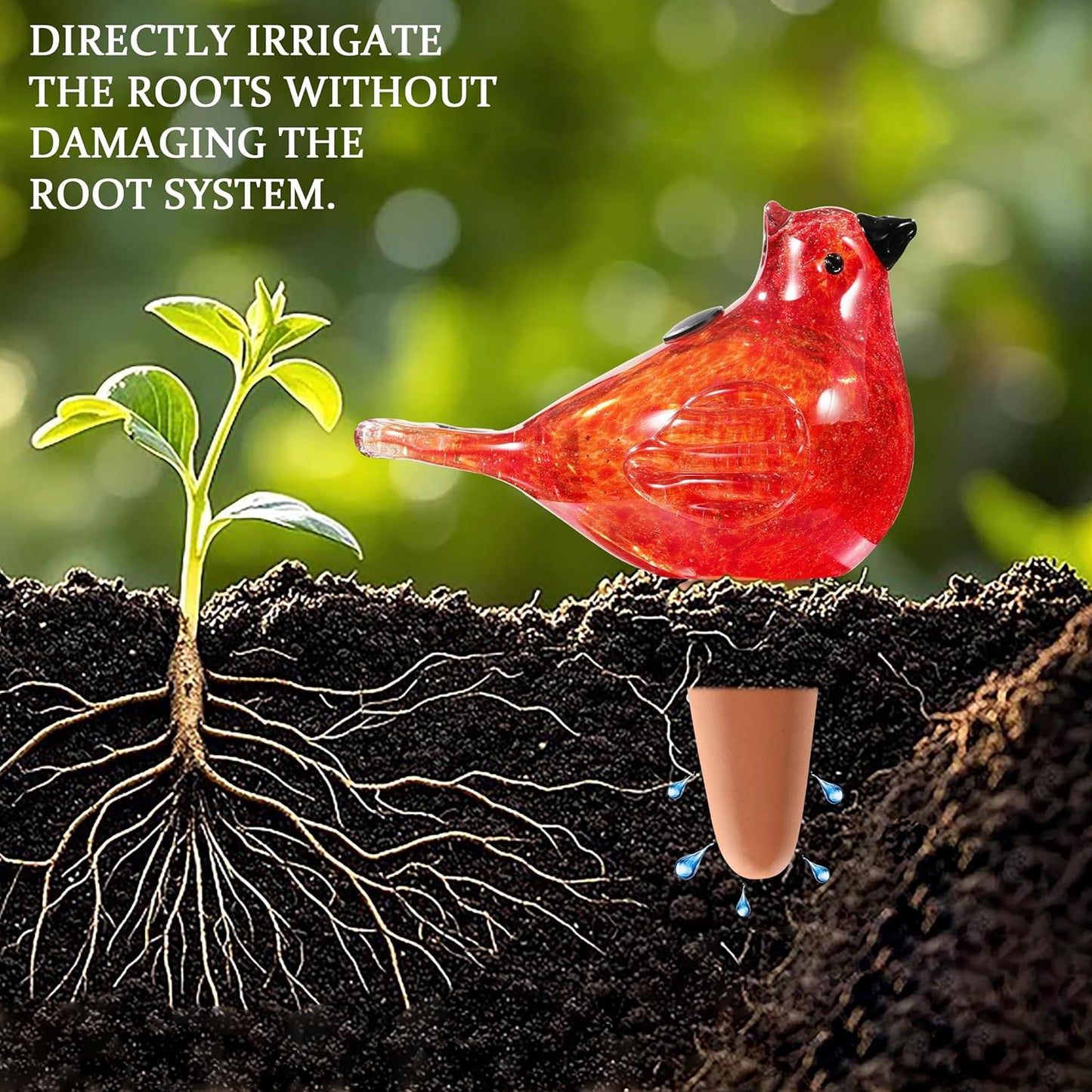 Glass Bird Shaped Plant Watering Ball Glass Automatic Watering Ball Flower Pot Insertion Spike Drip Irrigation Device Watering Ball Irrigation System Plant Enthusiast Gift (Red)