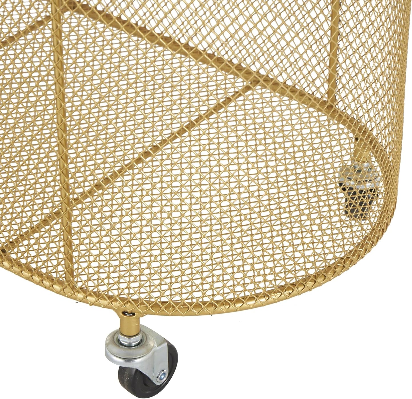 Deco 79 Metal Storage Cart Oval Mesh Wire Rolling Laundry with Ring Handles, 21" x 12" x 21", Gold