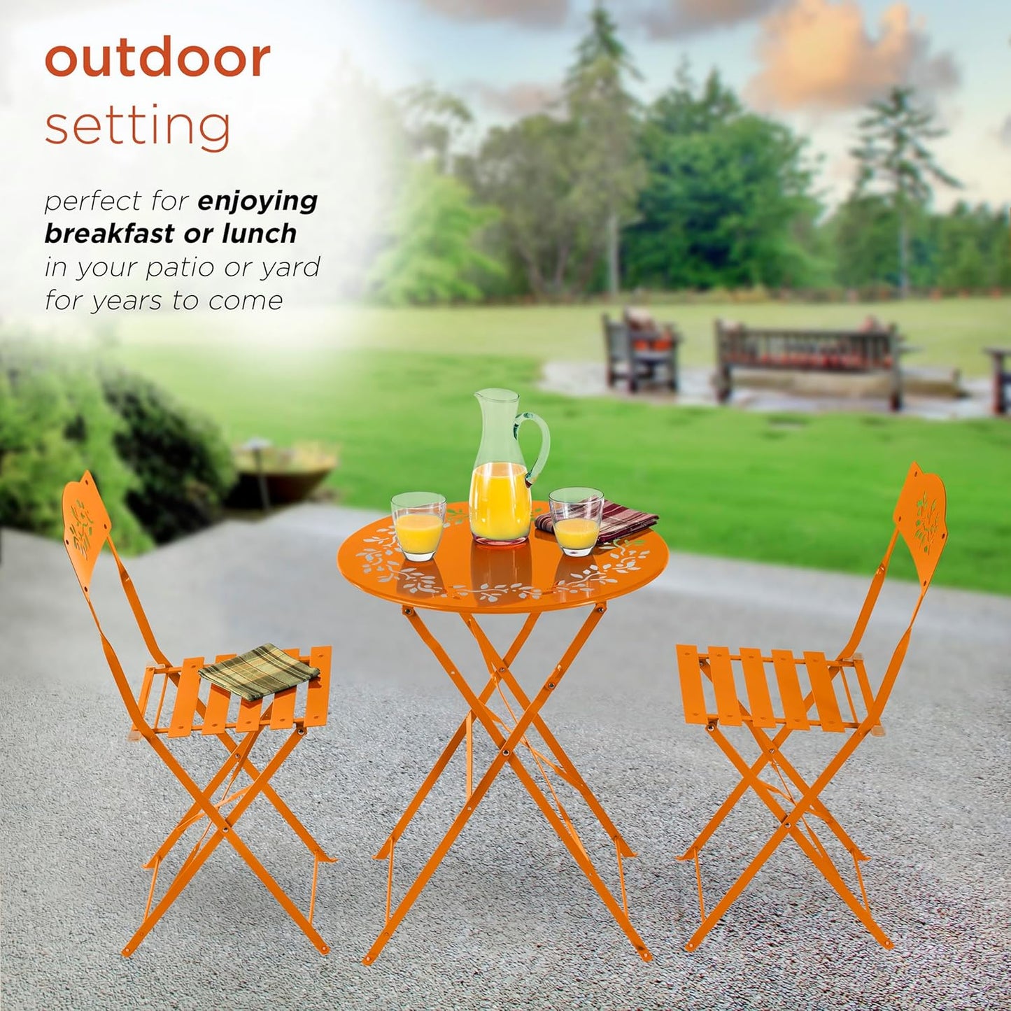 Alpine Corporation Indoor/Outdoor 3-Piece Bistro Set Folding Table and Chairs Patio Seating, Orange