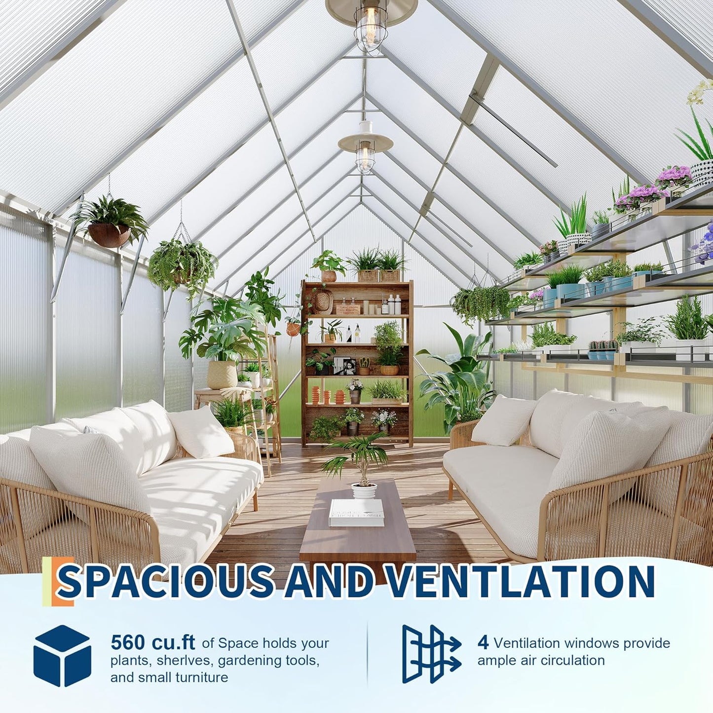 8'X16' Aluminum-Framed Polycarbonate Greenhouse, Heavy Duty Polycarbonate Greenhouse with Quick Setup Structure and Roof Vent, Large Enhanced Aluminum Greenhouses Kit for Outdoors