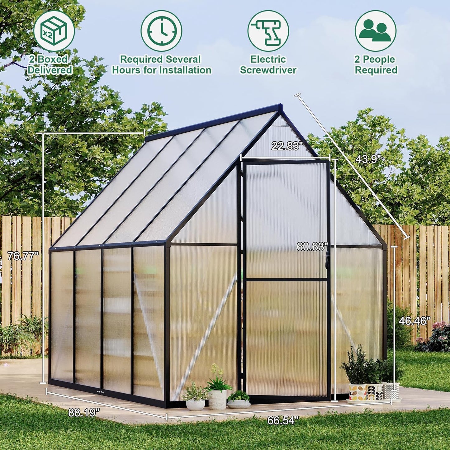 6'x7' Aluminum-Framed Polycarbonate Greenhouse, Heavy Duty Polycarbonate Greenhouse with Quick Setup Structure and Roof Vent, Large Enhanced Aluminum Green House Kit for Outdoors