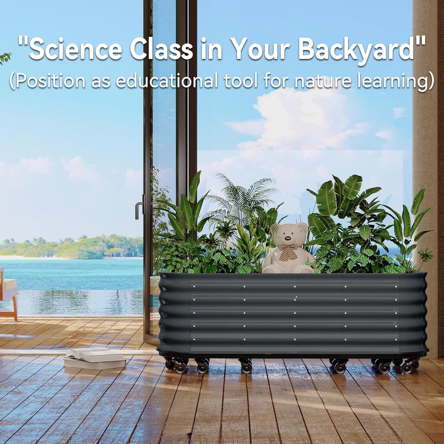 95x24x20in Galvanized Raised Garden Bed with Wheels & Water Reservoir – Durable Outdoor Planter Box, Elevated Raised Beds for Gardening, Portable Garden Box for Indoor/Outdoor Plants, Gray