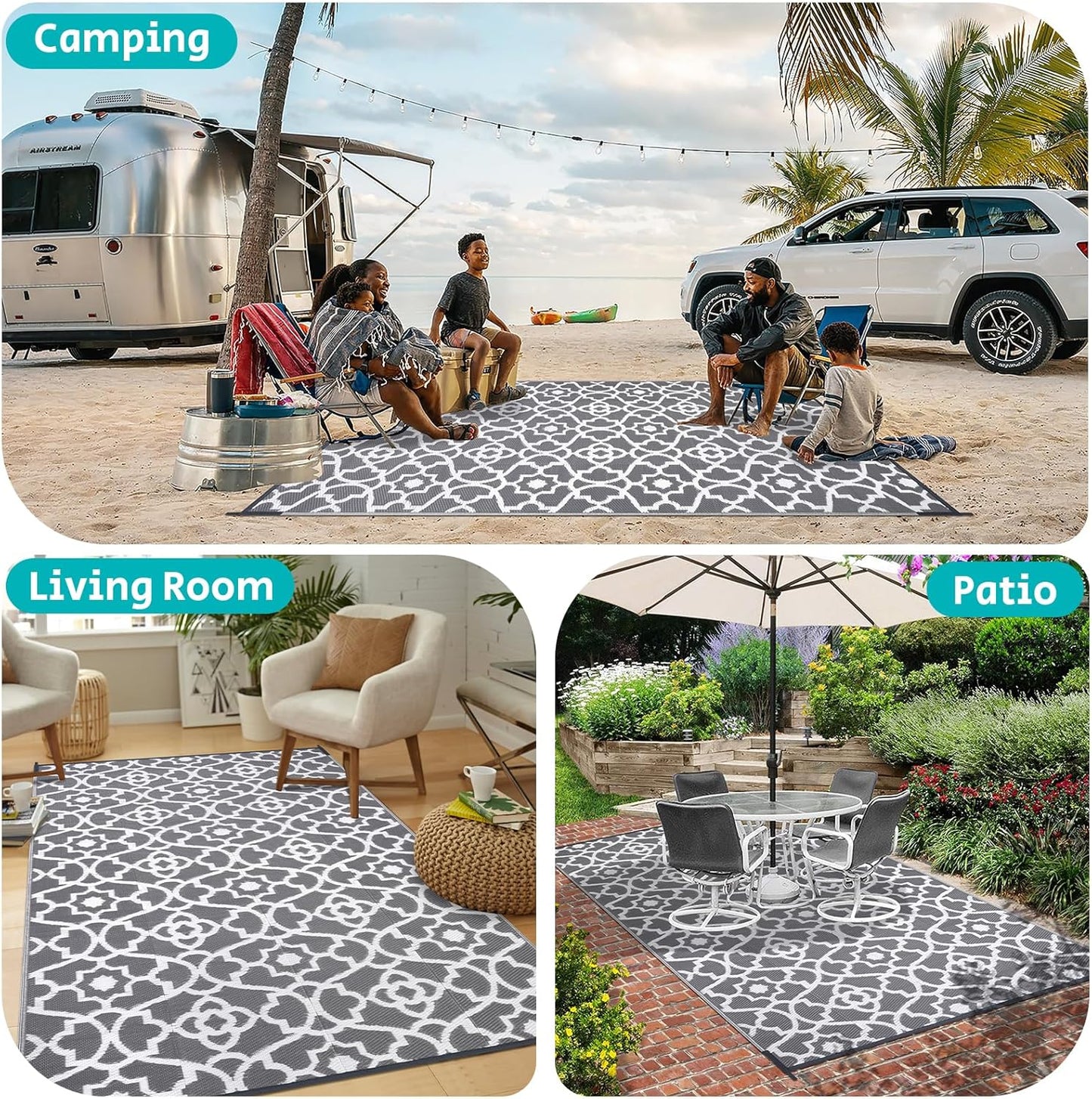 HEBE Outdoor Rug Waterproof 5x8, Plastic Straw Rug Camping Rug, Reversible Outdoor Patio Rugs RV Mat Clearance, Indoor Outside Floor Carpet for Porch,Deck,Camper,Balcony,Backyard
