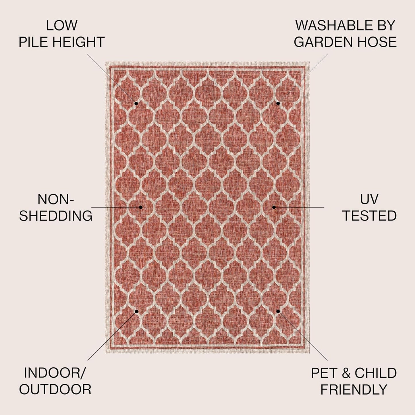 Eyely BMS109C-6 Santa Monica Trebol Moroccan Trellis Textured Weave, Pet Friendly, Non-Shedding, Stain Resistant, Easy-Cleaning, Red/Beige, 6 ft. x 9 ft., Indoor/Outdoor, Area Rug