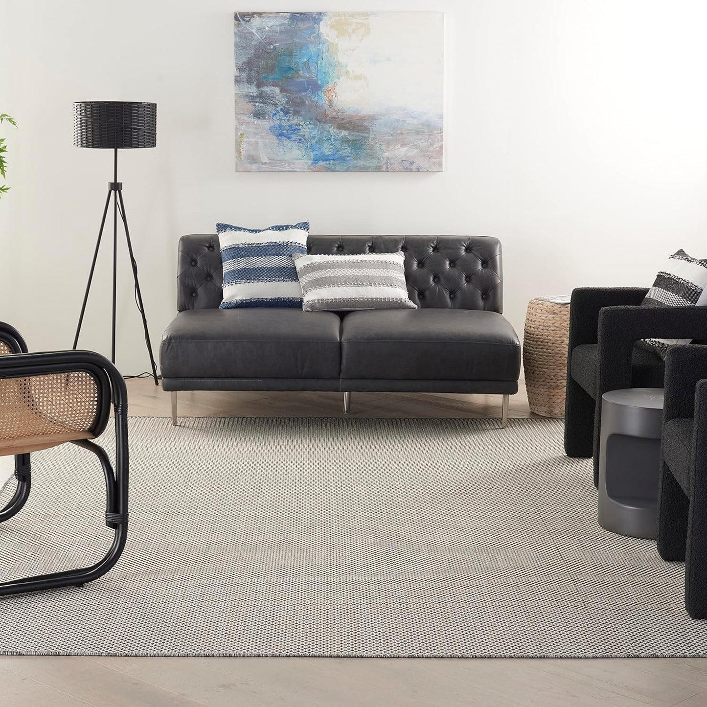 Nourison Home Courtyard 10' x 14' Ivory Charcoal Fabric Modern Area Rug (10' x 14')