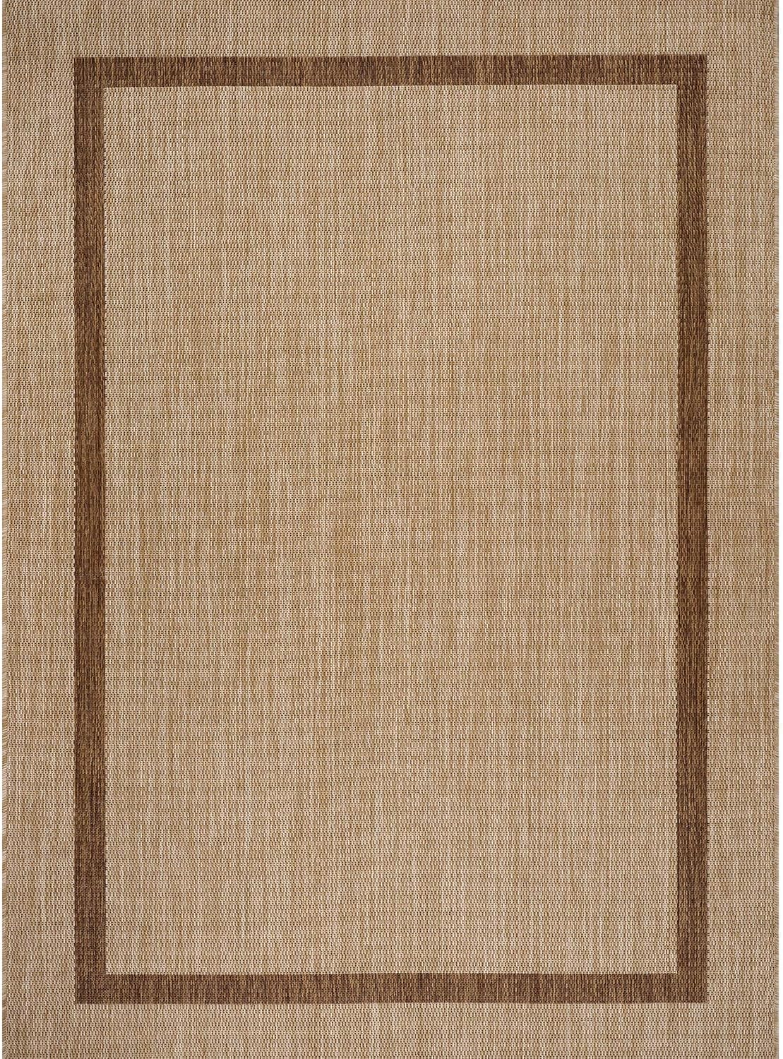 Bordered Outdoor Rug 6x9 Washable Outside Carpet for Indoor Patio Porch Waterproof Easy Cleaning Non Shedding Area Rugs Jute Beige - Nut Brown 6 x 9