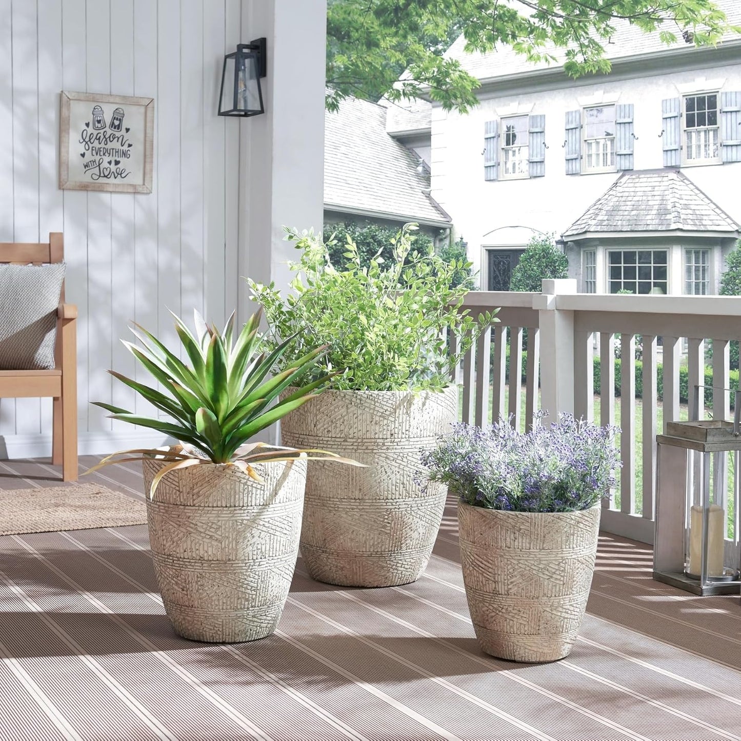 17.7"+13.8"+9.8" Dia Round Concrete Planter Set of 3, Large Indoor Outdoor Planter, Flower Pots with Drainage Holes and Sealing Plug for Garden, Patio, Home, Office Weathered Concrete Gray