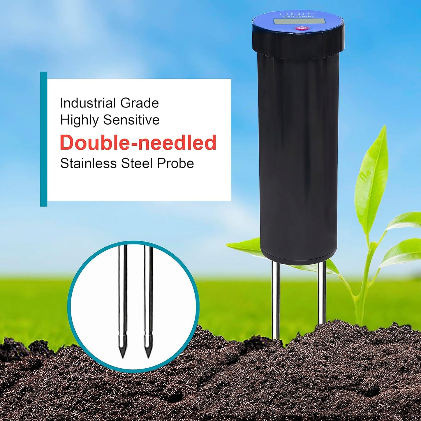 Digital Soil pH Meter, Industrial Grade Soil pH Tester with Calibration-Free LCD Display, High Accuracy Soil pH Pen, Soil pH Monitor for Garden, Lawn, Plant (Black)