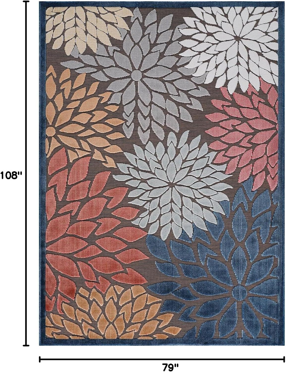 Beverly Rug Outdoor Rug 6x9 Modern Floral Tropical Area Rugs for Indoor and Outdoor Patio Easy to Clean Non Shedding Living Room Porch Garden Washable Outside Carpet (6 x 9 Brown)