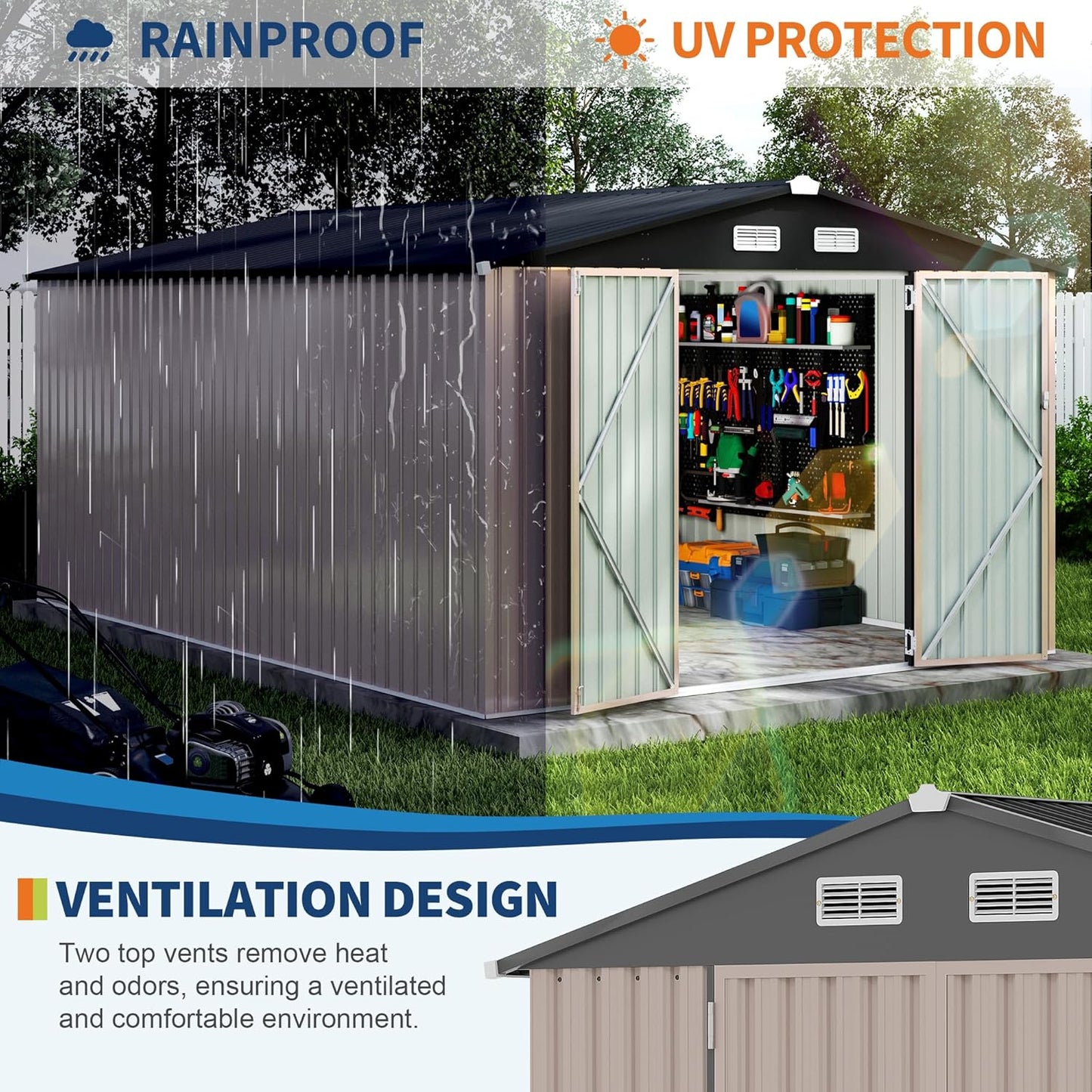 10x14 FT Metal Storage Sheds Outdoor, Metal Yard Sheds Garden Shed Kit, Metals Tool Shed with Lockable Door, Metals UtilityShed Buildings with Air Vent for Backyard Garden Patio Lawn