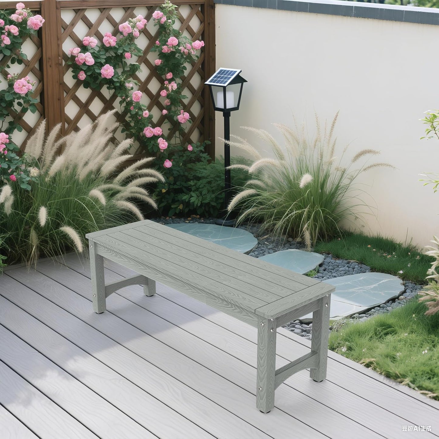 51" HIPS Outdoor Bench Weatherproof,All-Weather 2-Person Patio Dining Bench Holds up to 800LBS,Poly Lumber Garden Bench,Never Rot or Fade, Park Bench with Wood Grains for Porch, Garden, Deck, Entryway