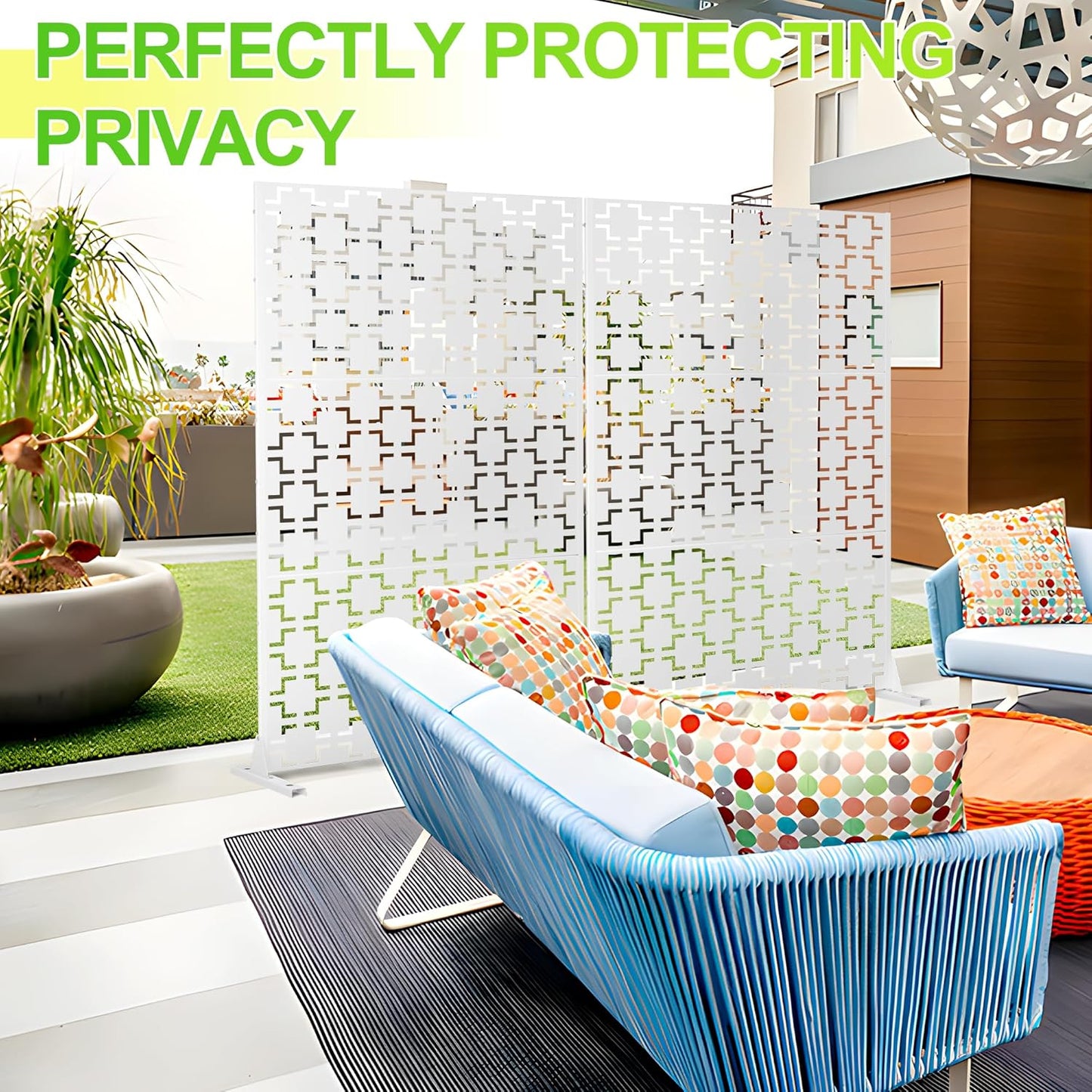 Outdoor Privacy Screen,72" H×47" W Metal Privacy Screen, Freestanding Privacy Fence Panels for Patio