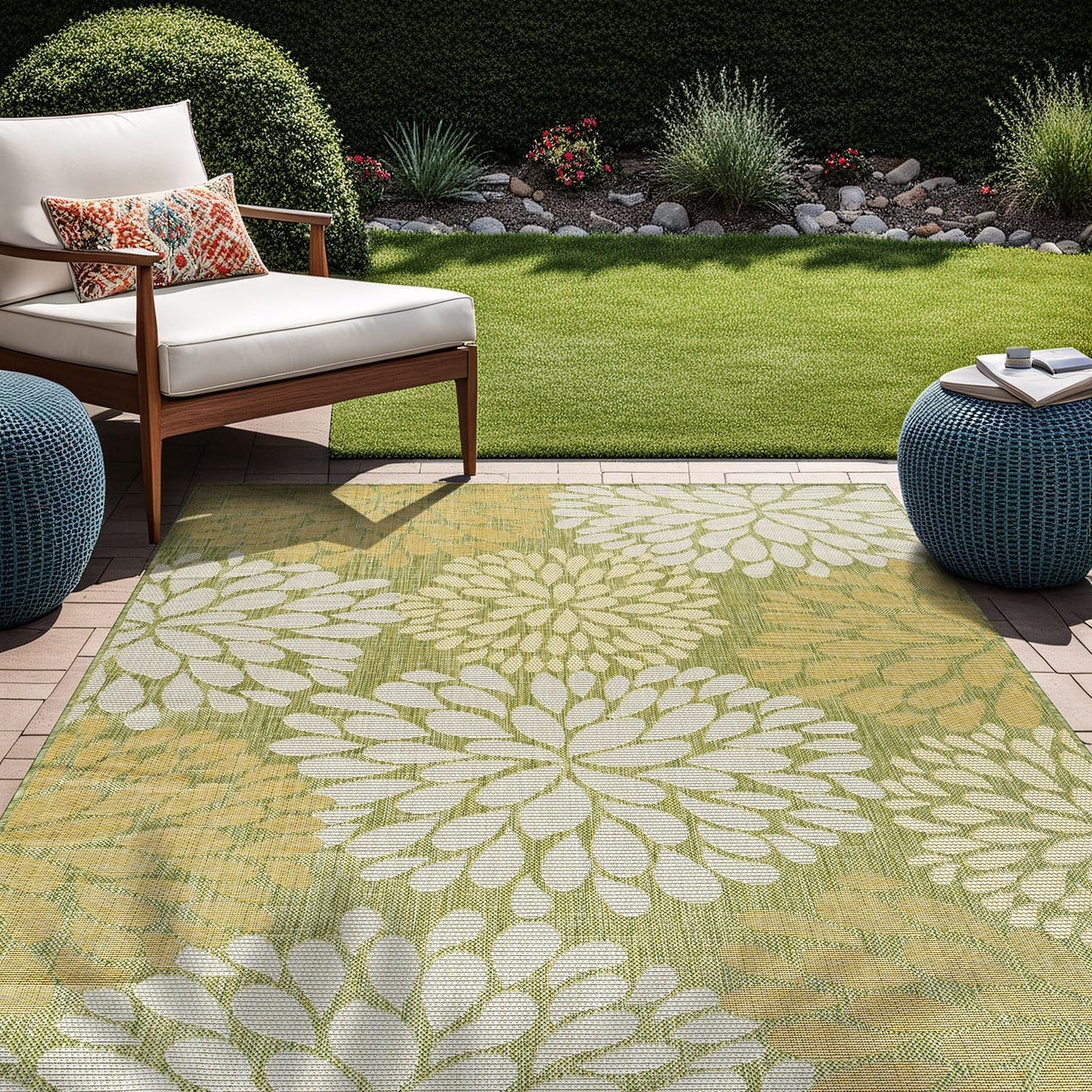 Beverly Rug Outdoor Rug 8x10 Modern Exotic Tropical Leaf Area Rugs for Indoor and Outdoor Patio Deck Porch Garden Water Resistant Washable Outside Carpet (8 x 10 Green)