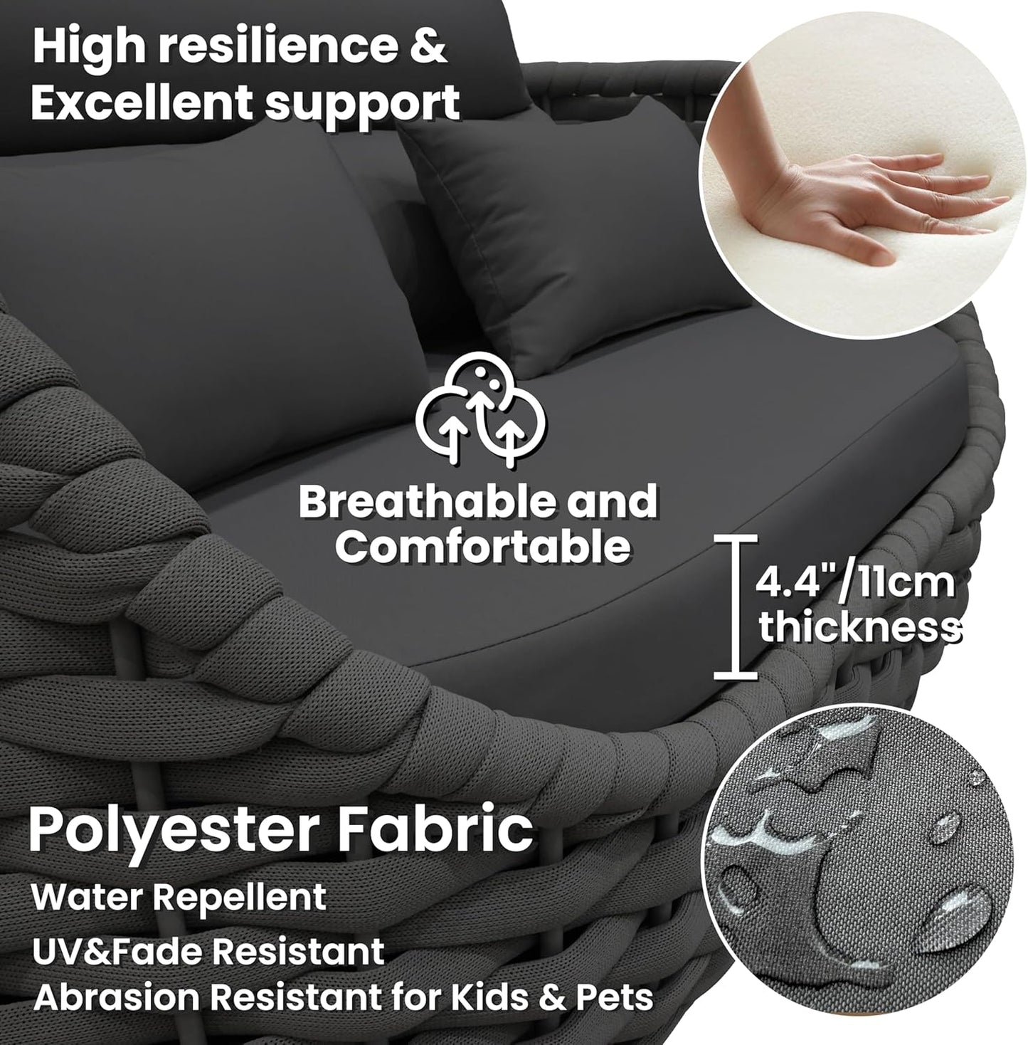 4 Pieces Outdoor Patio Furniture Set, All Weather Textilene Patio Conversation Set Patio Sofa and Loveseat Set with Table Cushions for Bistro Poolside Garden Backyard Hotel - Dark Gray