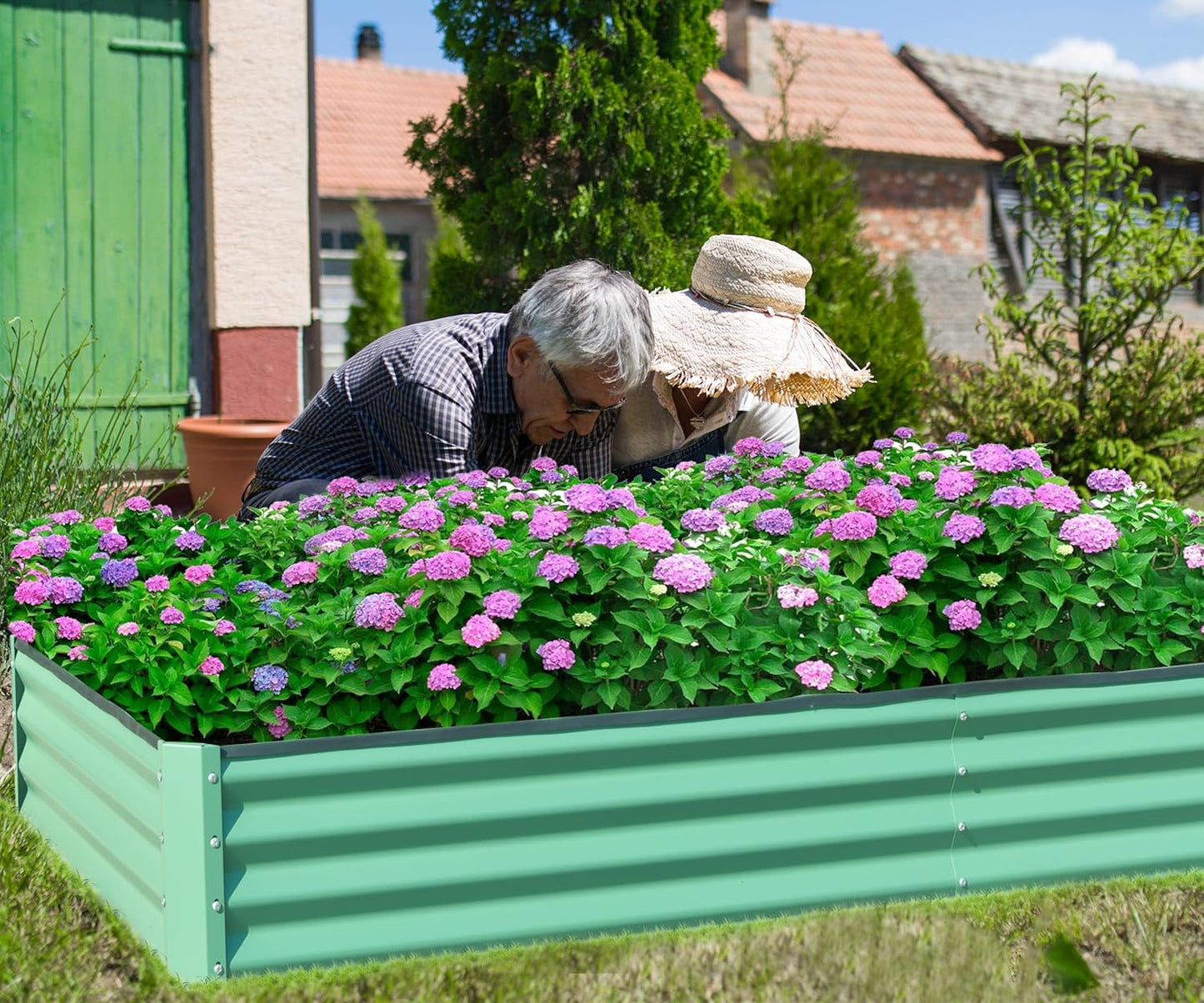 Domi Galvanized Raised Garden Bed, Outdoor Planter Garden Boxes Large Metal Planter Box for Gardening Vegetables Fruits Flowers, Green (8x4x1ft)