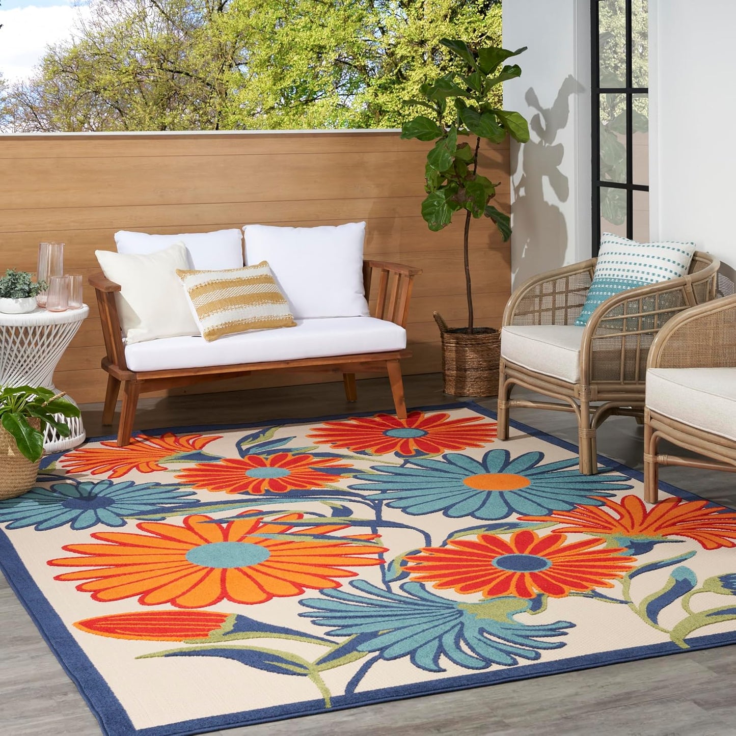 Nourison Home Aloha Indoor/Outdoor Multicolor 7' x 10' Area Rug, Easy Cleaning, Non Shedding, Bed Room, Living Room, Dining Room, Kitchen (7x10)