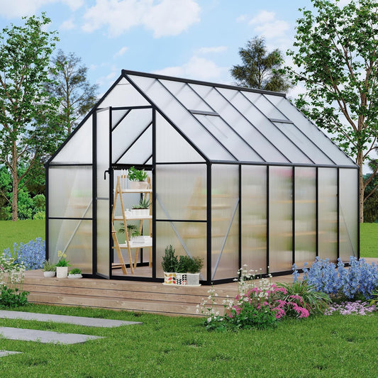 Greenhouse 6x7 FT Aluminum-Framed Heavy Duty Polycarbonate with Quick Setup Structure and Roof Vent Large Enhanced Outdoors Green House Kit