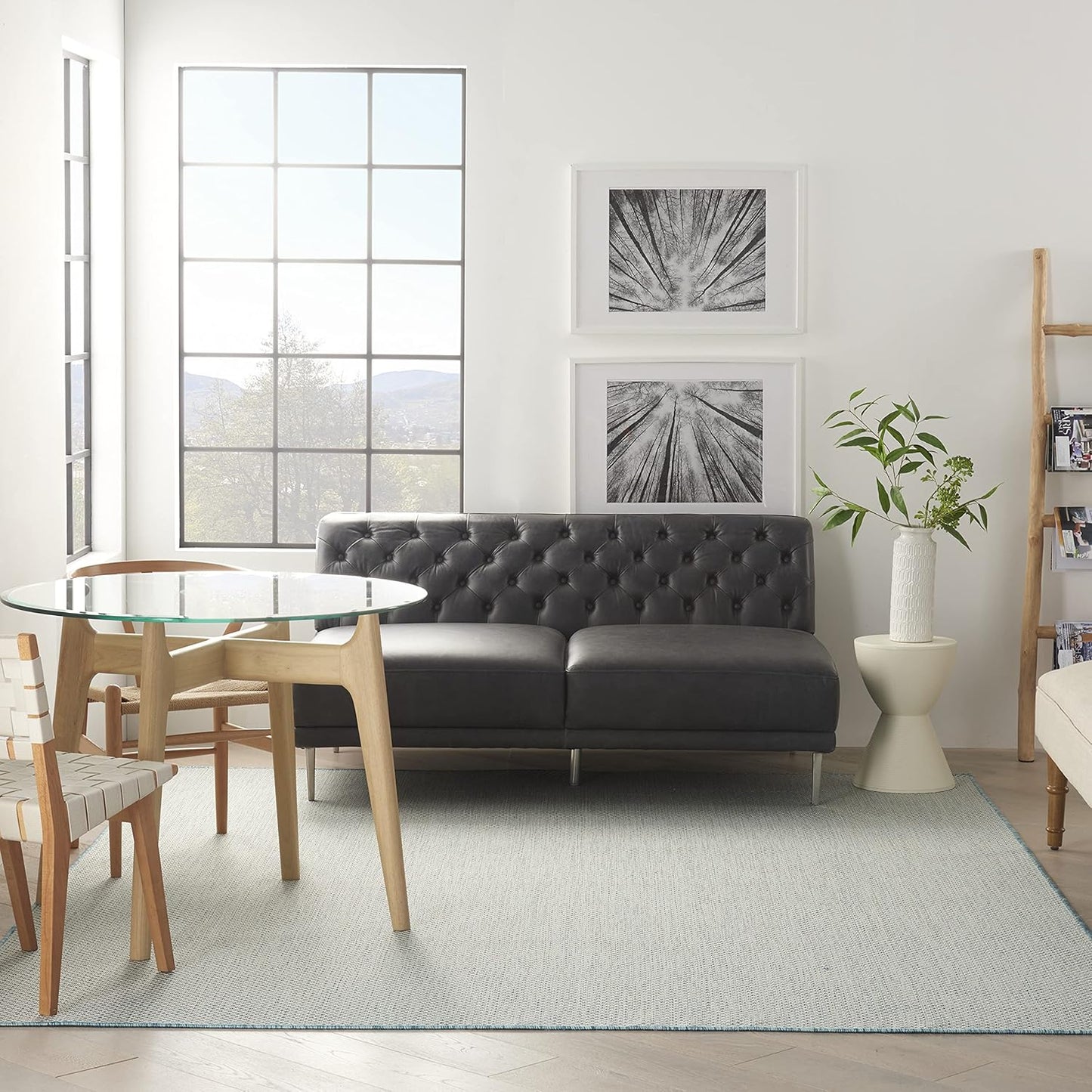 Nourison Courtyard Indoor/Outdoor Ivory Aqua 9' x 12' Area Rug, Geometric, Easy Cleaning, Non Shedding, Bed Room, Living Room, Dining Room, Deck, Patio, Backyard (9x12)