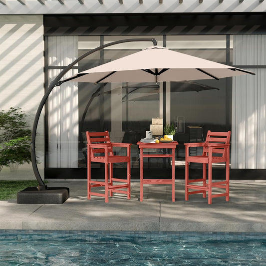 3-Piece Outdoor Bar Set with Beige 11FT Cantilever Umbrella, HDPE Tall Balcony Adirondack Chairs and Table, Outdoor Bar Stools for Patio (Terracotta)