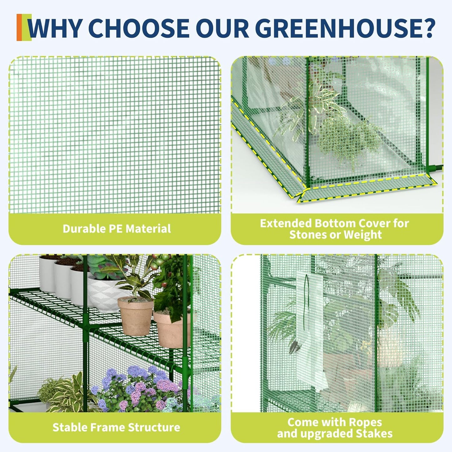 Greenhouse, 57 x 57 x 76'' Greenhouses for Outdoors, Durable Green House Kit with Window, Thicken PE Cover, 3 Tiers 12 Shelves, Portalbe Walk in Green Houses for Indoor Backyard Outside