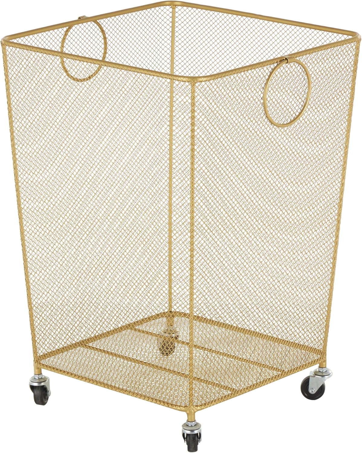 Deco 79 Metal Storage Cart Square Mesh Wire Rolling Laundry with Ring Handles, 17" x 16" x 24", Gold