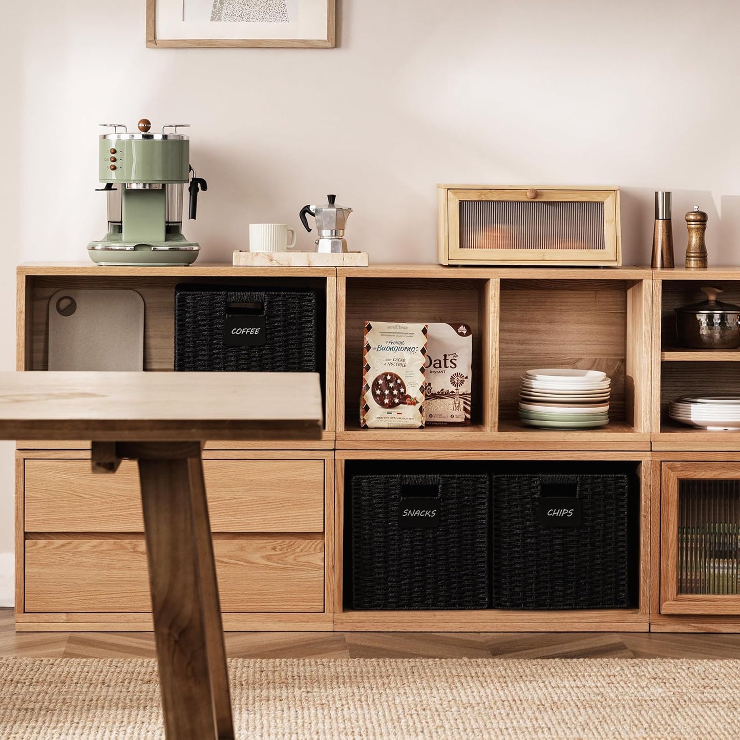 UBBCARE 2 Pack Wicker Basket, 12×12 Storage Cubes with Label, Foldable Cube Storage Bin with Handle, Square Storage Basket for Shelves, Woven Paper Rope Basket for Organizing, Black