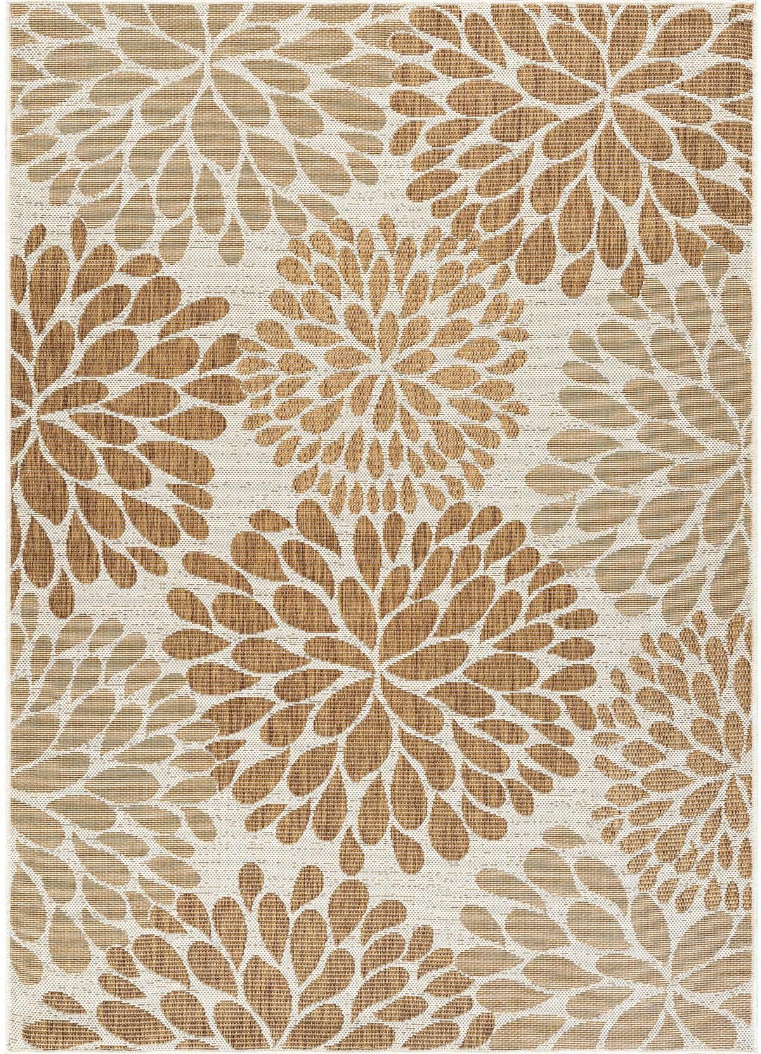 Beverly Rug Outdoor Rug 9x12 Modern Exotic Tropical Leaf Area Rugs for Indoor and Outdoor Patio Deck Porch Garden Water Resistant Washable Outside Carpet (9 x 12 Beige)