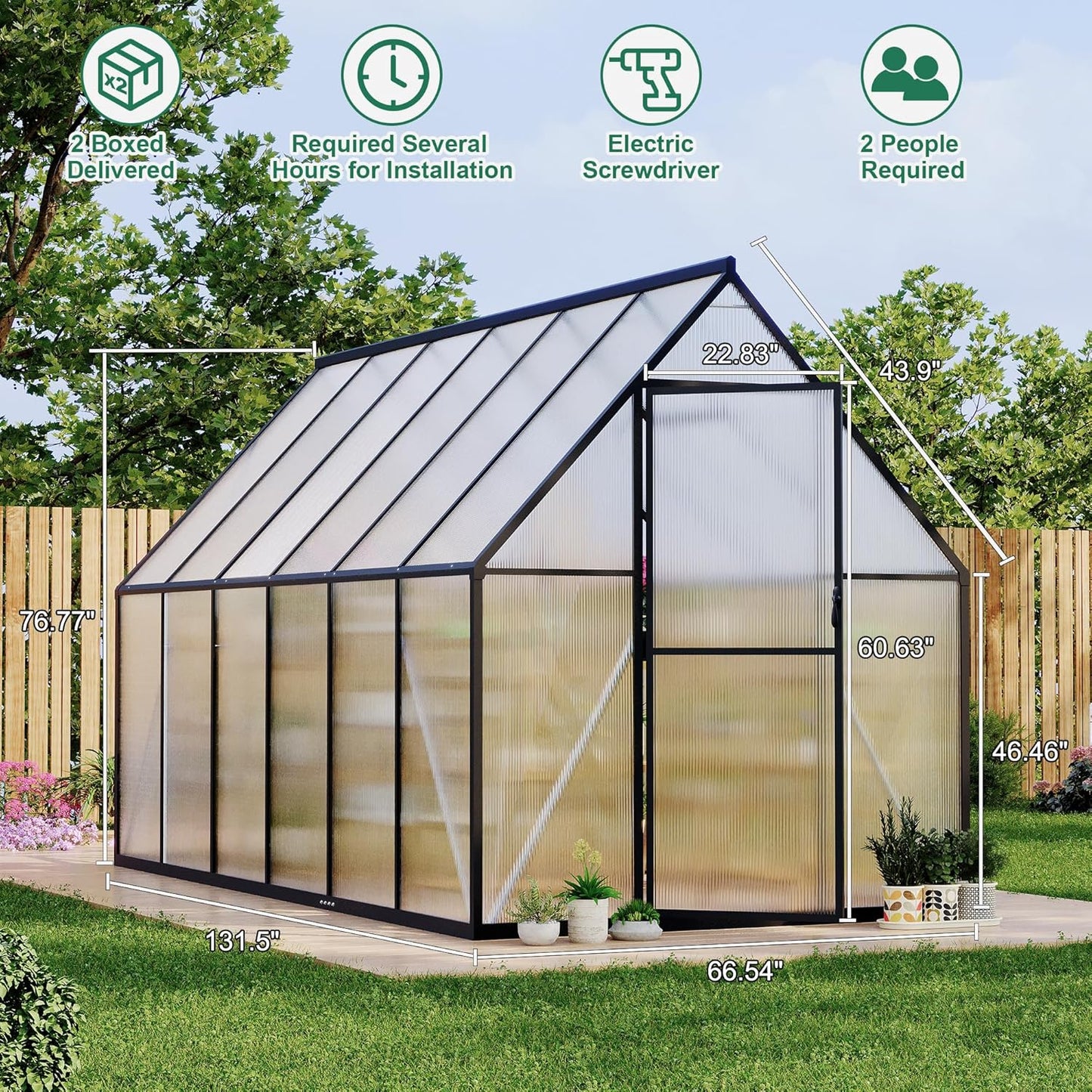 6x11FT Aluminum Large Walk-in Greenhouses for Outside, Polycarbonate Greenhouse with Aluminum Frame, Greenhouse with Ventilation and Rain Gutter, Polycarbonate Greenhouses for Outdoors