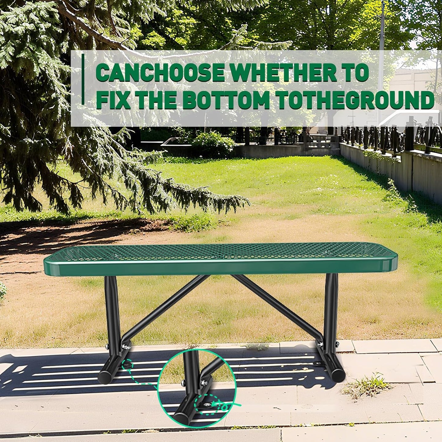 Heavy-Duty Park Bench or Table for Outside - Black Coated Outdoor Furniture Steel Bench, Commercial-Grade Outdoor Benches Weatherproof for Park, Patio, Porch (Green, 4FT (Without Backrest))