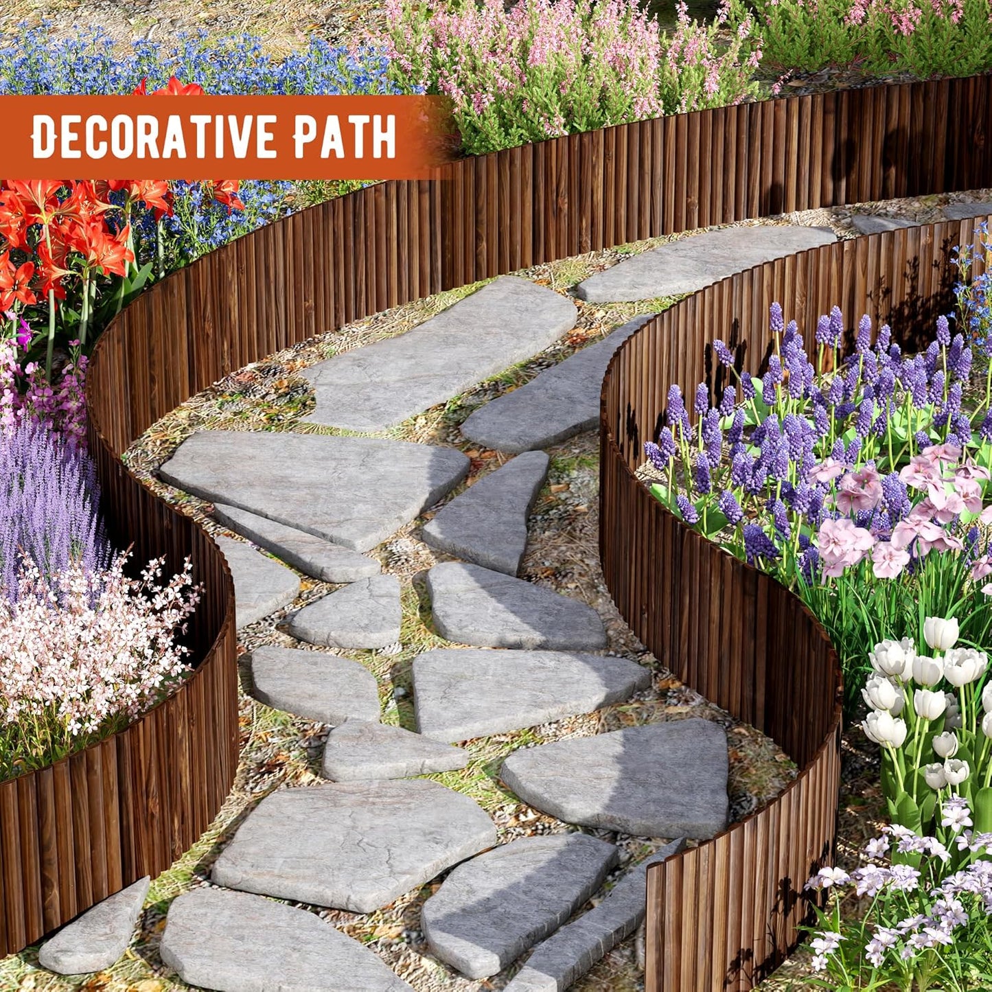 Garden Edging Border Garden Fence Wood Fence Border for Yard Patio Path Edging Decorative Landscape Edging Flower Bed Fence.15.7" H-2pcs