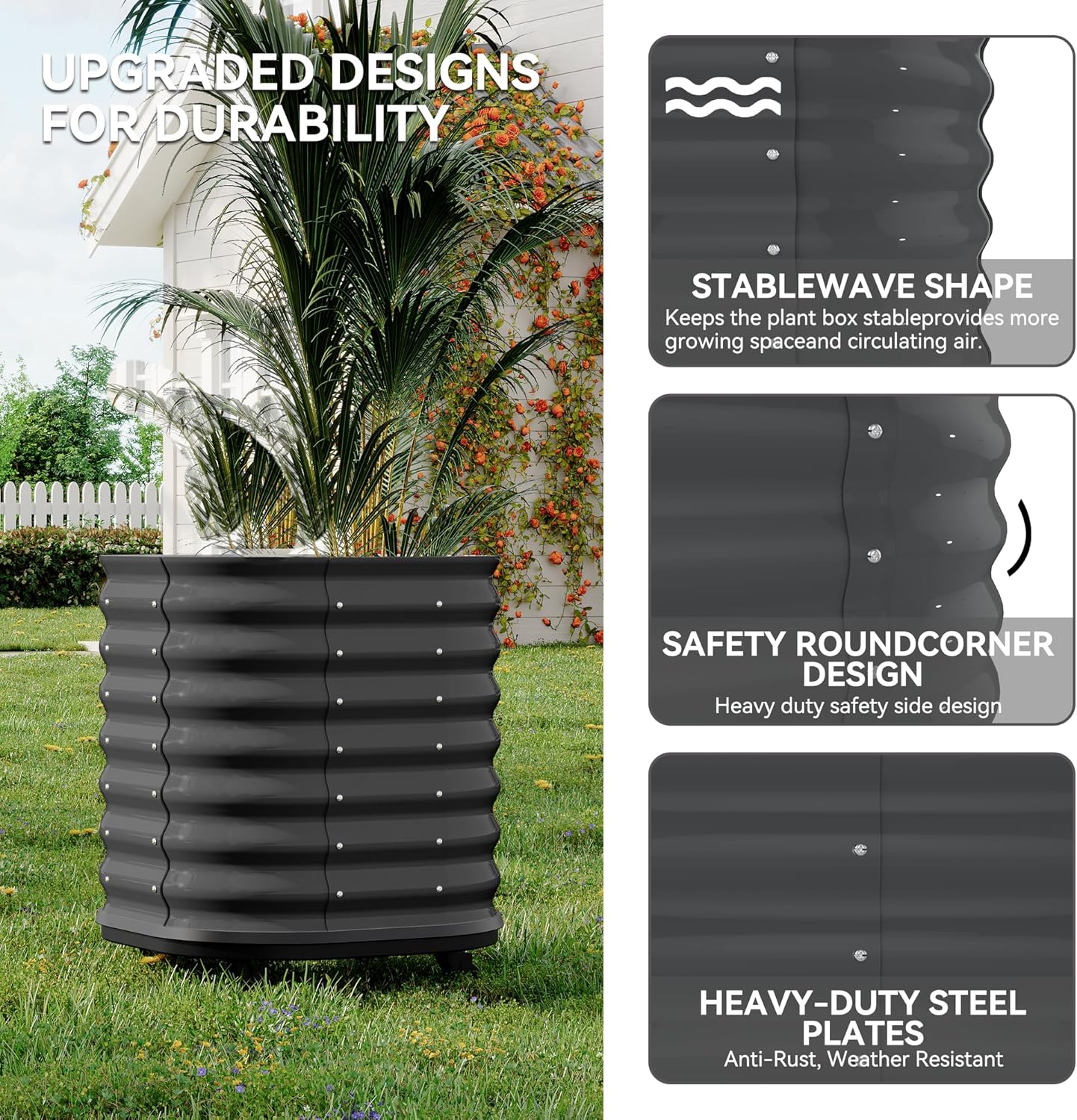 24x24x28in Galvanized Raised Garden Bed with Wheels & Water Reservoir – Durable Outdoor Planter Box, Elevated Raised Beds for Gardening, Portable Garden Box for Indoor/Outdoor Plants, Gray