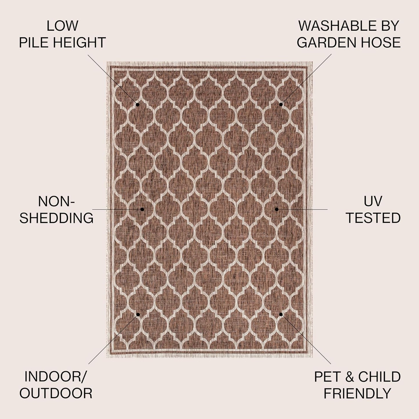 Eyely BMS109B-6R Santa Monica Trebol Moroccan Trellis Textured Weave, Pet Friendly, Non-Shedding, Stain Resistant, Easy-Cleaning, Espresso/Taupe, 6' Round, Indoor/Outdoor, Area Rug