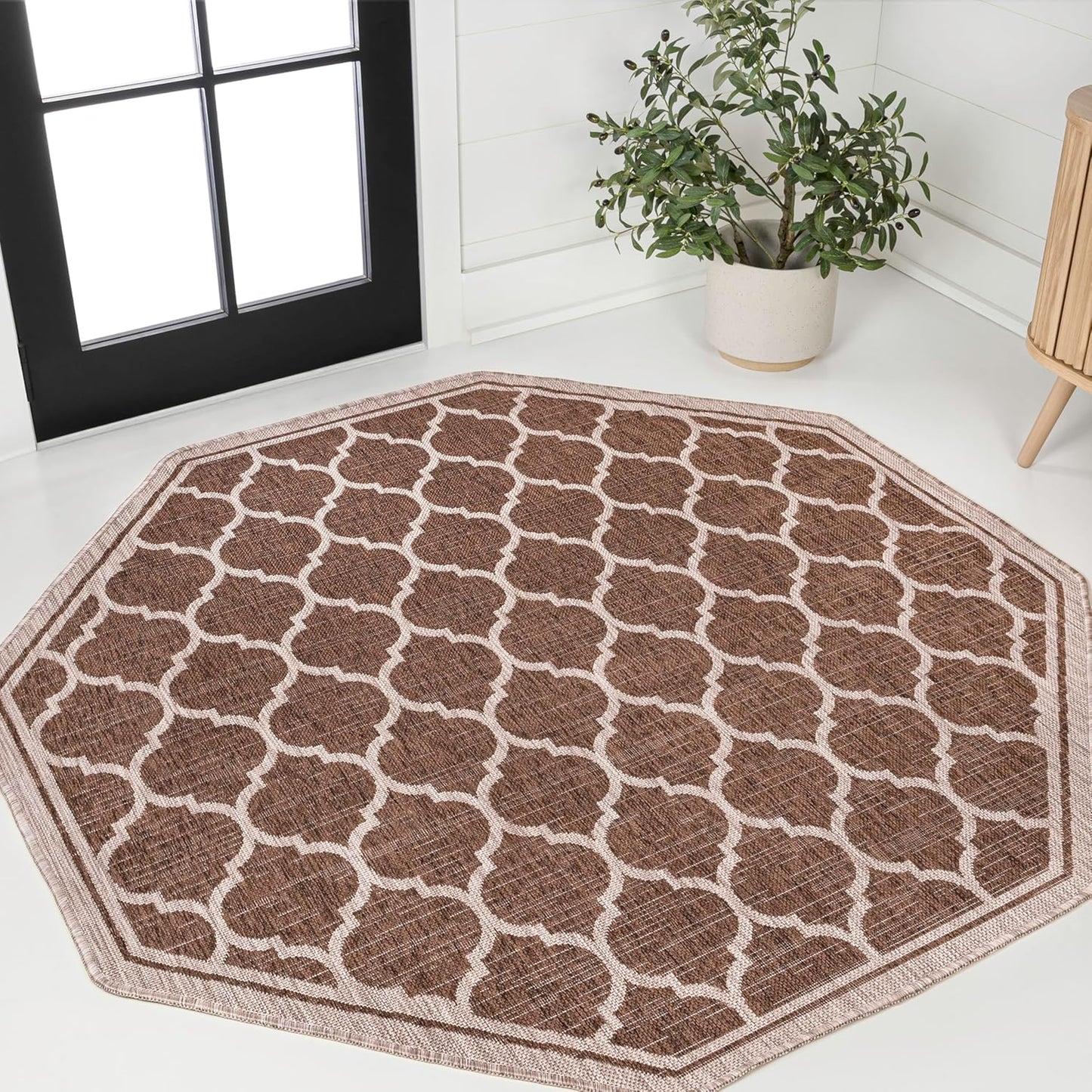 Eyely BMS109B-5TGN Trebol Moroccan Trellis Textured Weave Espresso/Taupe 5' Octagon Indoor/Outdoor Area Rug, Espresso/Taupe, 5' Octagon, Indoor/Outdoor, Area Rug