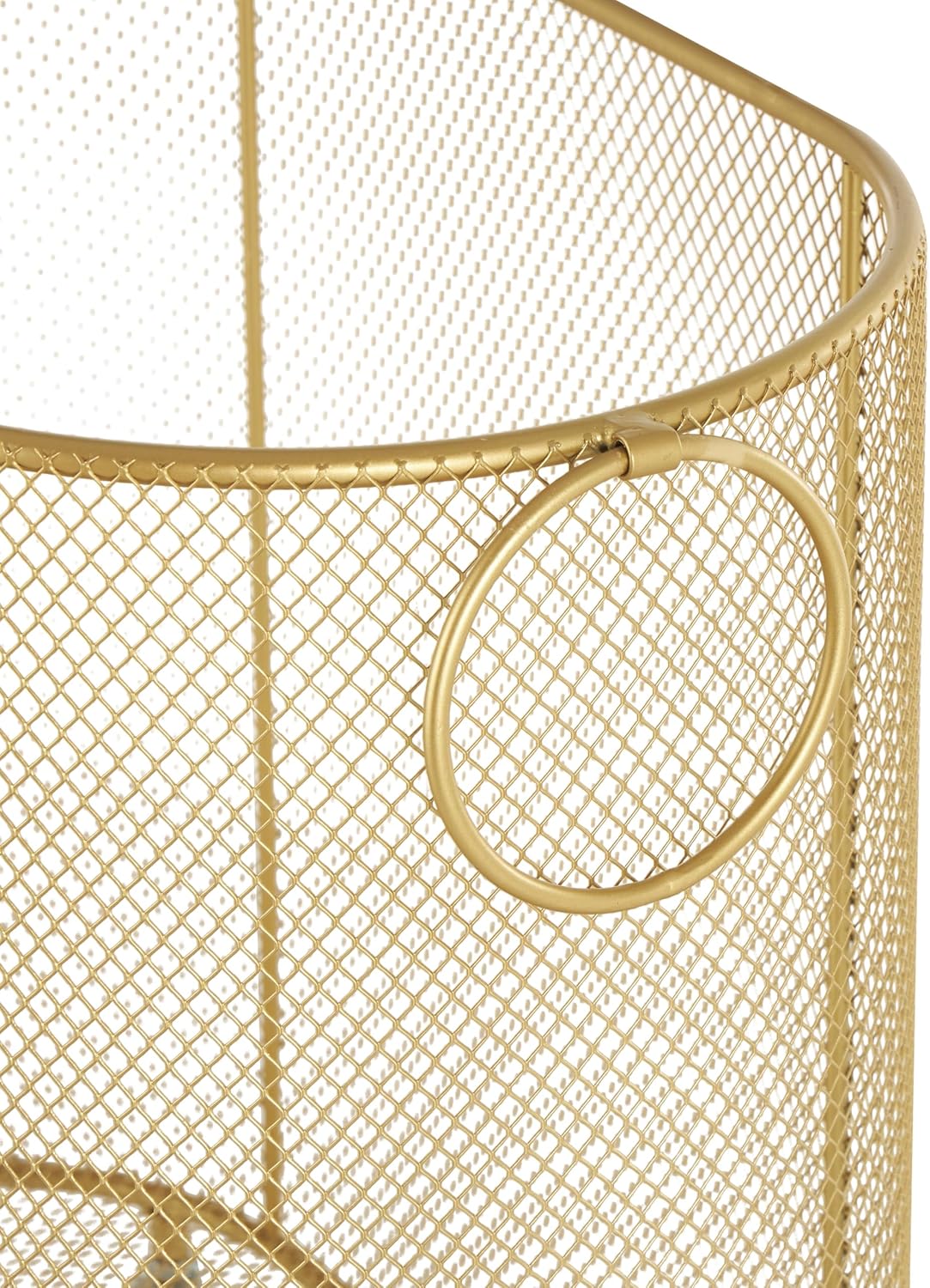 Deco 79 Metal Storage Cart Oval Mesh Wire Rolling Laundry with Ring Handles, 21" x 12" x 21", Gold