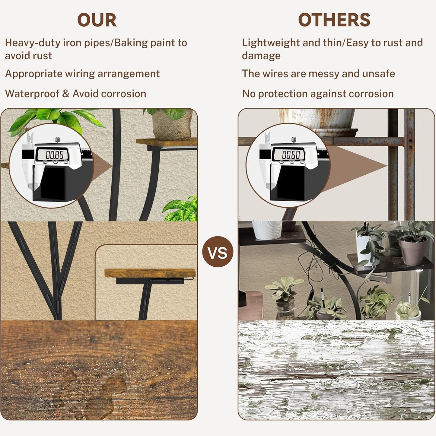 64" Tall 8 Tiered Plant Stand Indoor with Grow lights Large Tree Shape Decorative Rack Plant Pot Holder Gardening for Living Room Corner Black